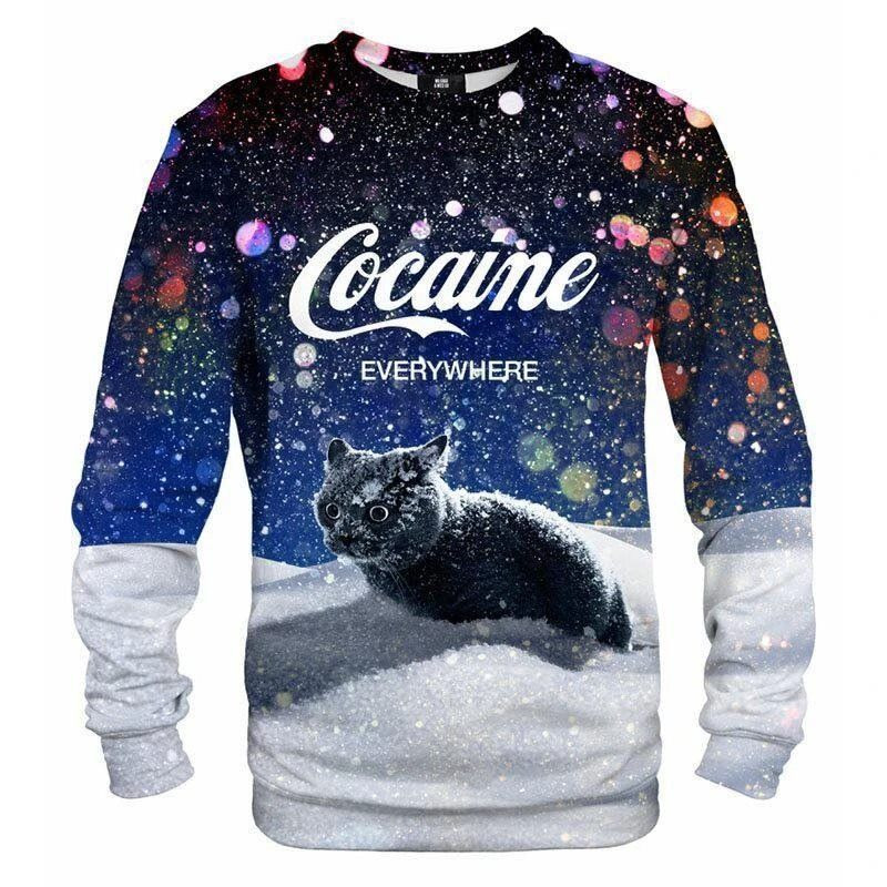 Cat Cocaine Snow Ugly Christmas Sweater Adult 3D Funny Matching for family