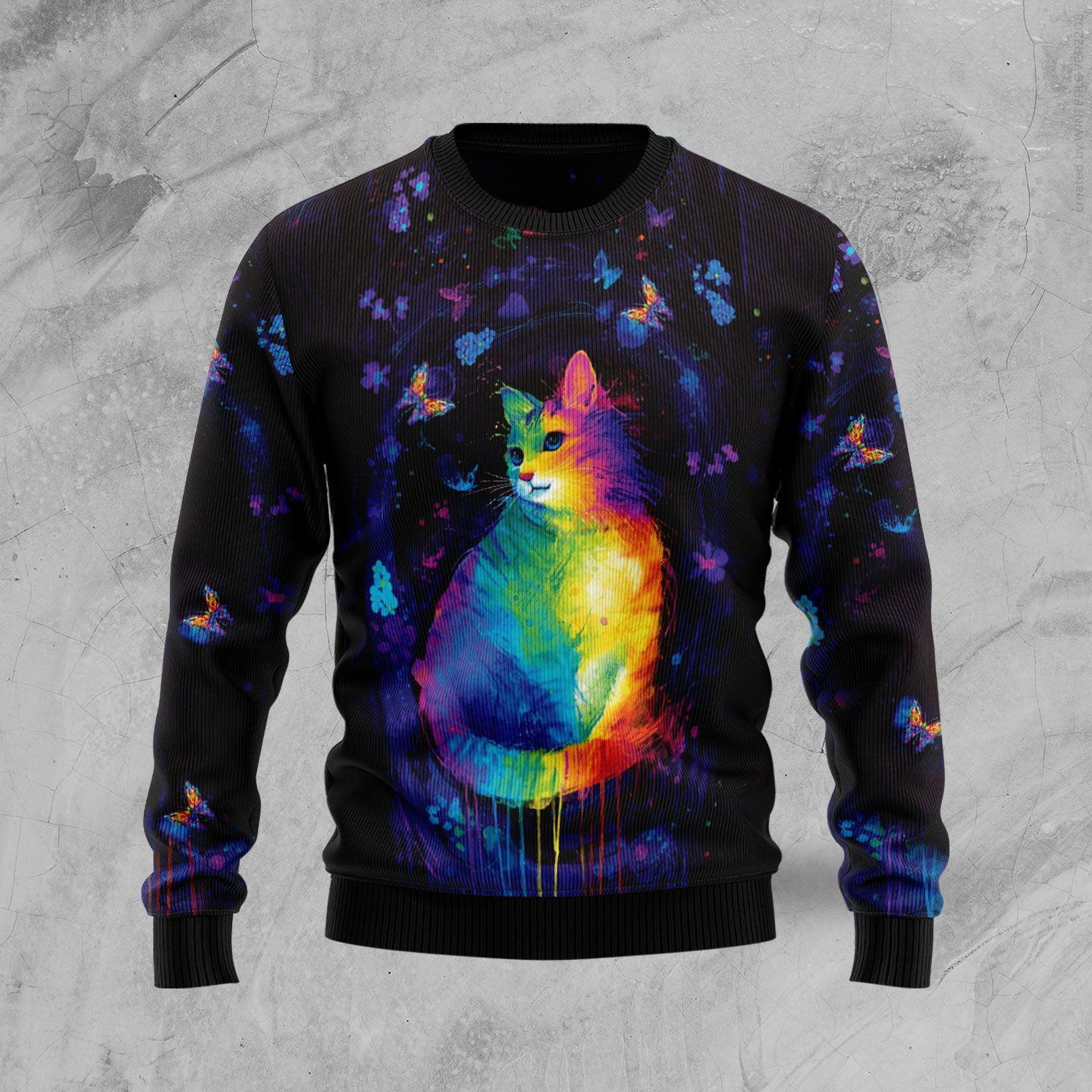 Cat Colorful Ugly Christmas Sweater Adult 3D Funny Matching for family