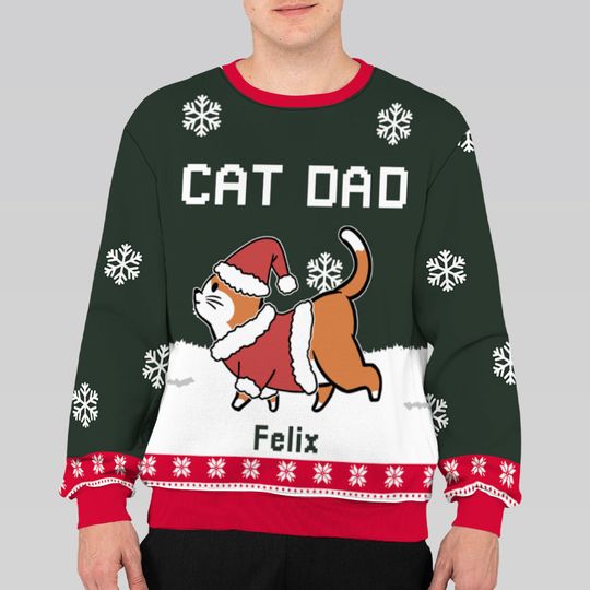 Cat Dad Mom Winter Personalized Custom Pet Parent Snowy Christmas Ugly Sweatshirt - Image 6