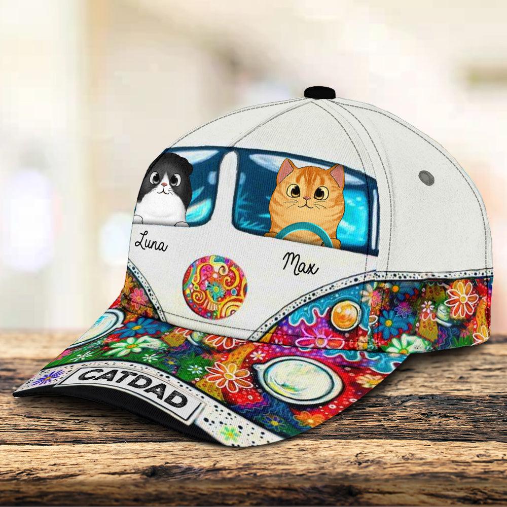 Cat Dad With Colorful Flower Pattern Cat Personalized Classic Cap, FatherÃƒÂ¢Ã¢â€šÂ¬Ã¢â€žÂ¢s Day Gift for Cat Lovers, Cat Mom, Cat Dad Trucker Hats Custom Hats Gifts For Men & Women