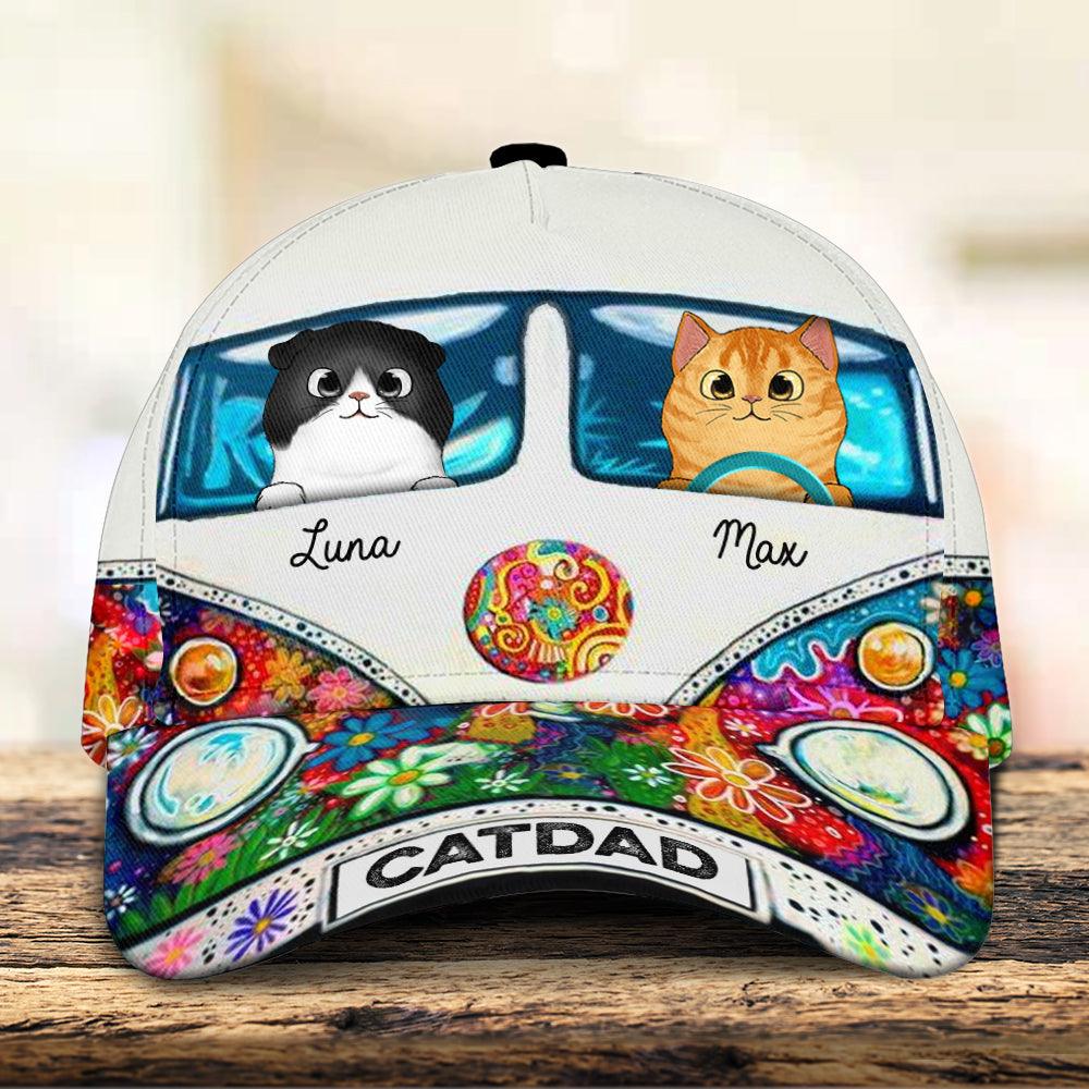 Cat Dad With Colorful Flower Pattern Cat Personalized Classic Cap, FatherÃƒÂ¢Ã¢â€šÂ¬Ã¢â€žÂ¢s Day Gift for Cat Lovers, Cat Mom, Cat Dad Trucker Hats Custom Hats Gifts For Men & Women