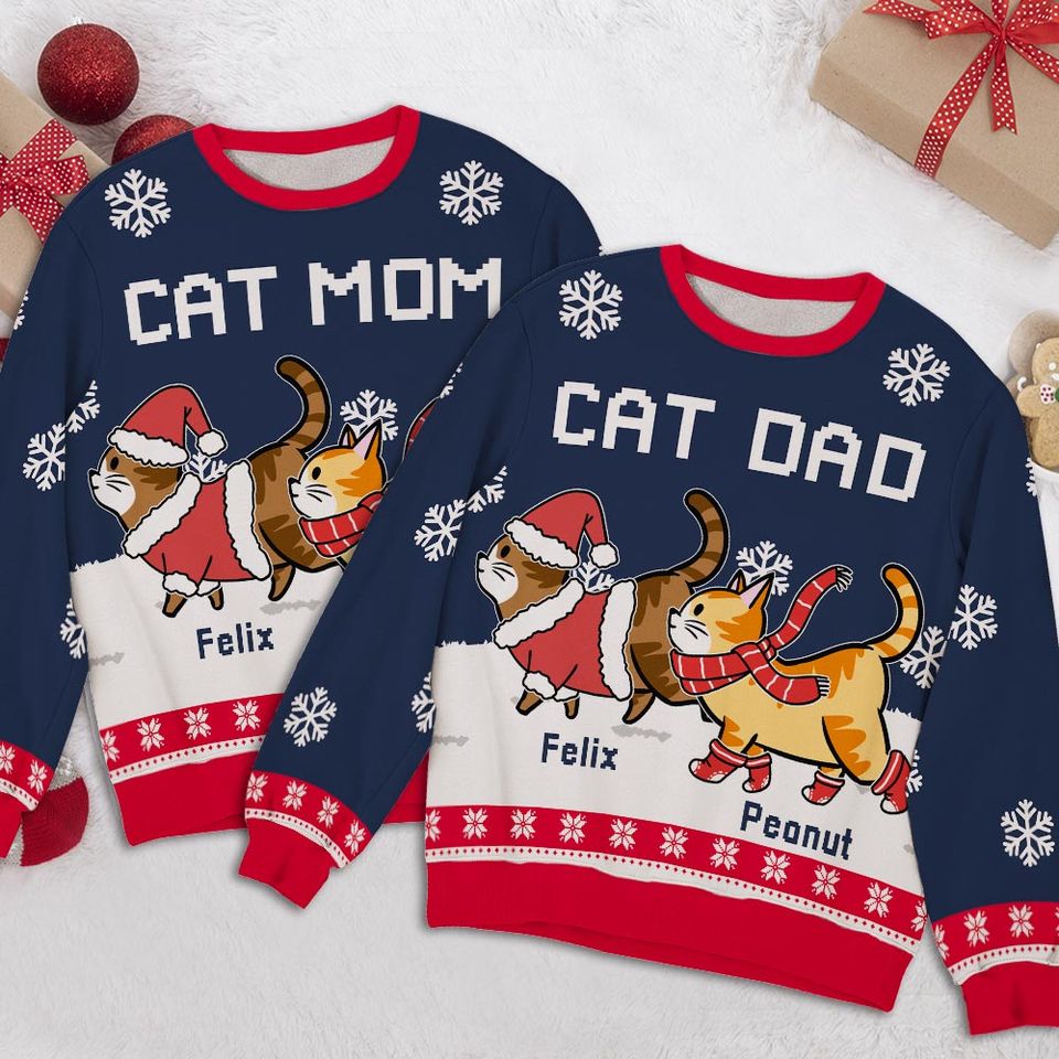 Cat Dad/Mom Winter 2 - Personalized All-Over-Print Sweatshirt - Christmas Gift For Pet Owners, Pet Lovers, Cat Lovers