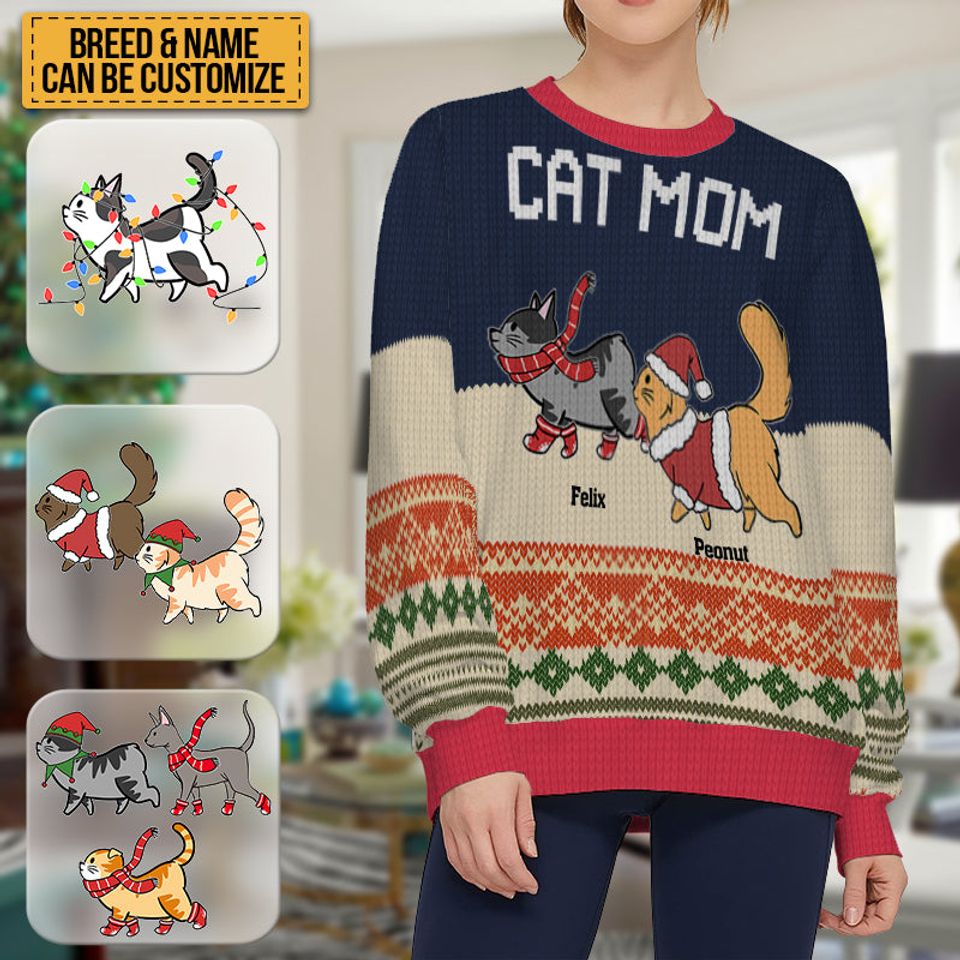 Cat Dad/Mom Winter Cat Sweater Shirt - Ugly Sweater - Gifts For Cat Lovers Personalized Custom Ugly Sweater - Image 3