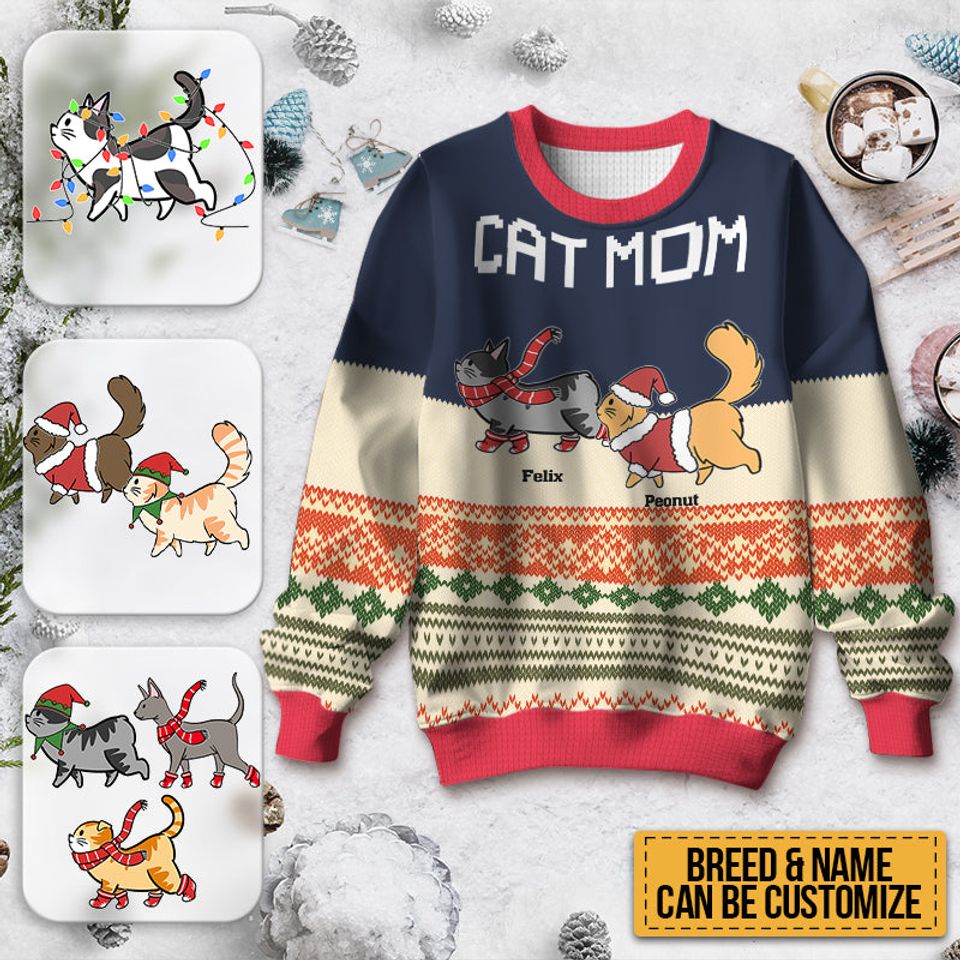 Cat Dad/Mom Winter Cat Sweater Shirt - Ugly Sweater - Gifts For Cat Lovers Personalized Custom Ugly Sweater - Image 2