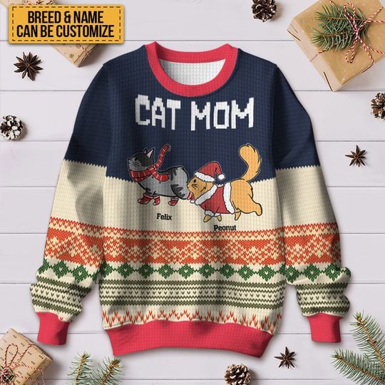 Cat Dad/Mom Winter Cat Sweater Shirt - Ugly Sweater - Gifts For Cat Lovers Personalized Custom Ugly Sweater - Image 4