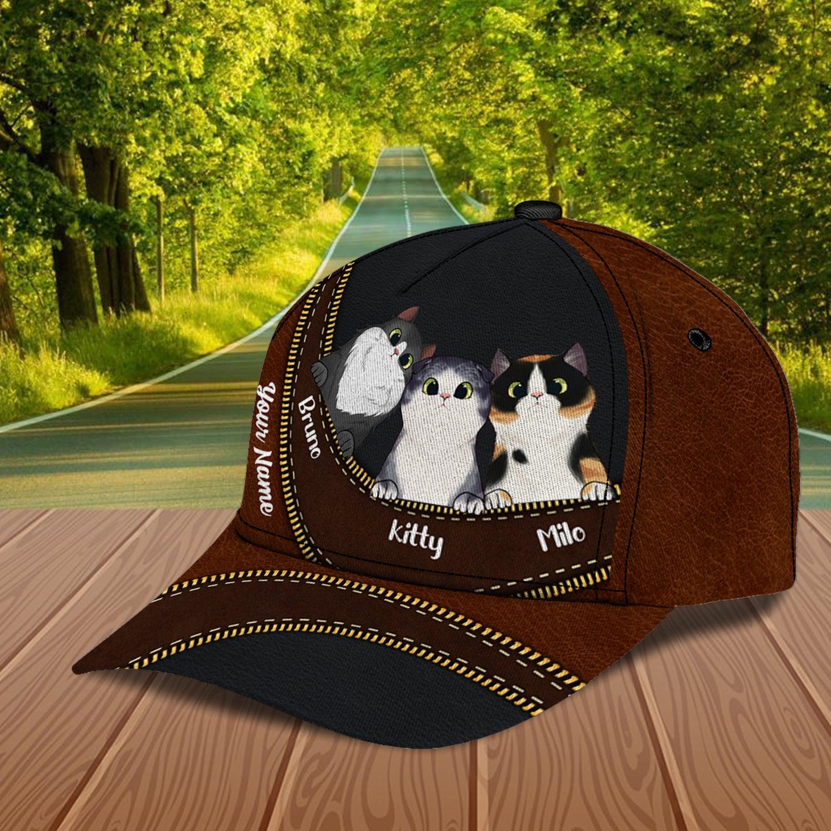 Cat Dark Brown Curve With Zippers Personalized Classic Cap, Personalized Gift for Cat Lovers, Cat Mom, Cat Dad Trucker Hats Custom Hats Gifts For Men & Women