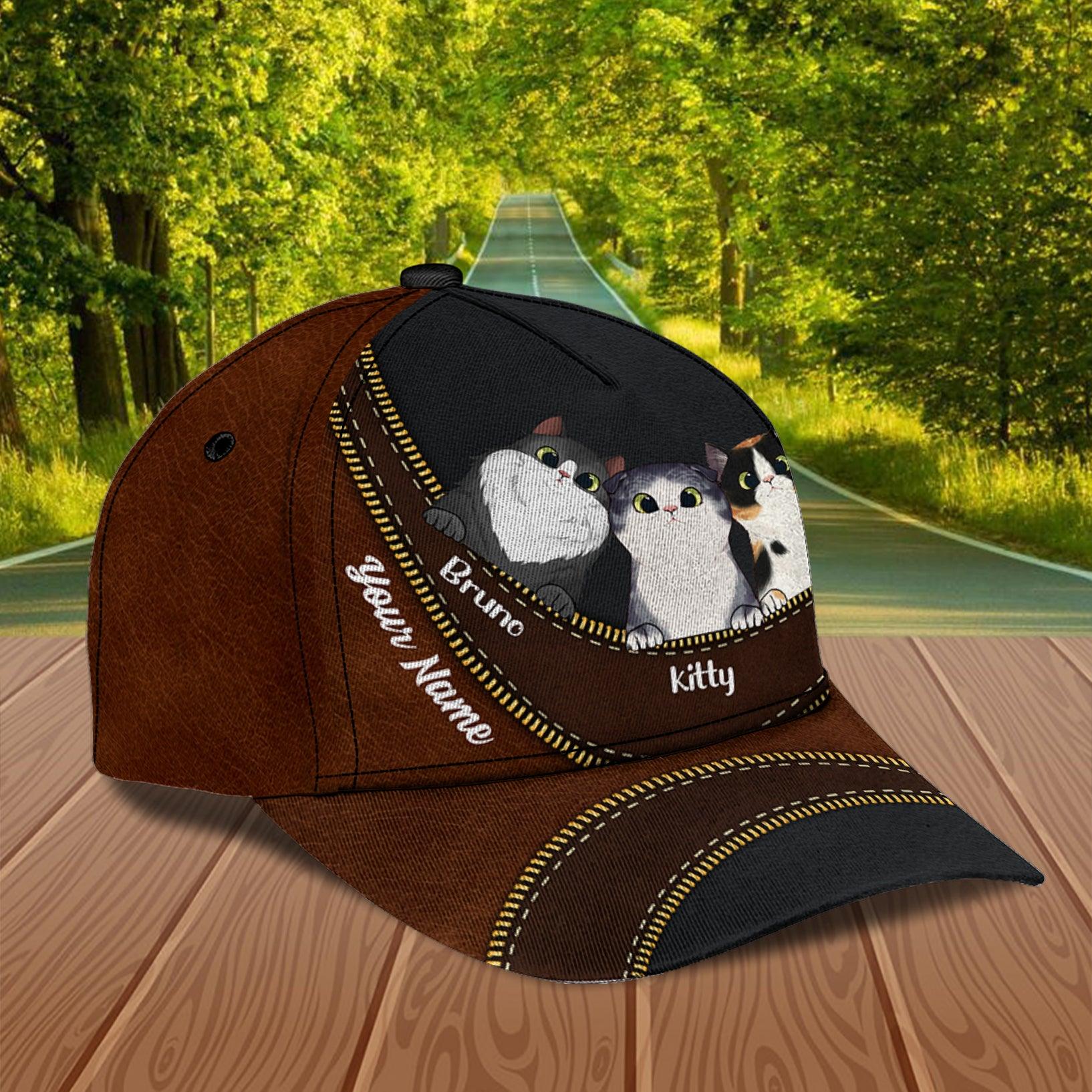 Cat Dark Brown Curve With Zippers Personalized Classic Cap, Personalized Gift for Cat Lovers, Cat Mom, Cat Dad Trucker Hats Custom Hats Gifts For Men & Women