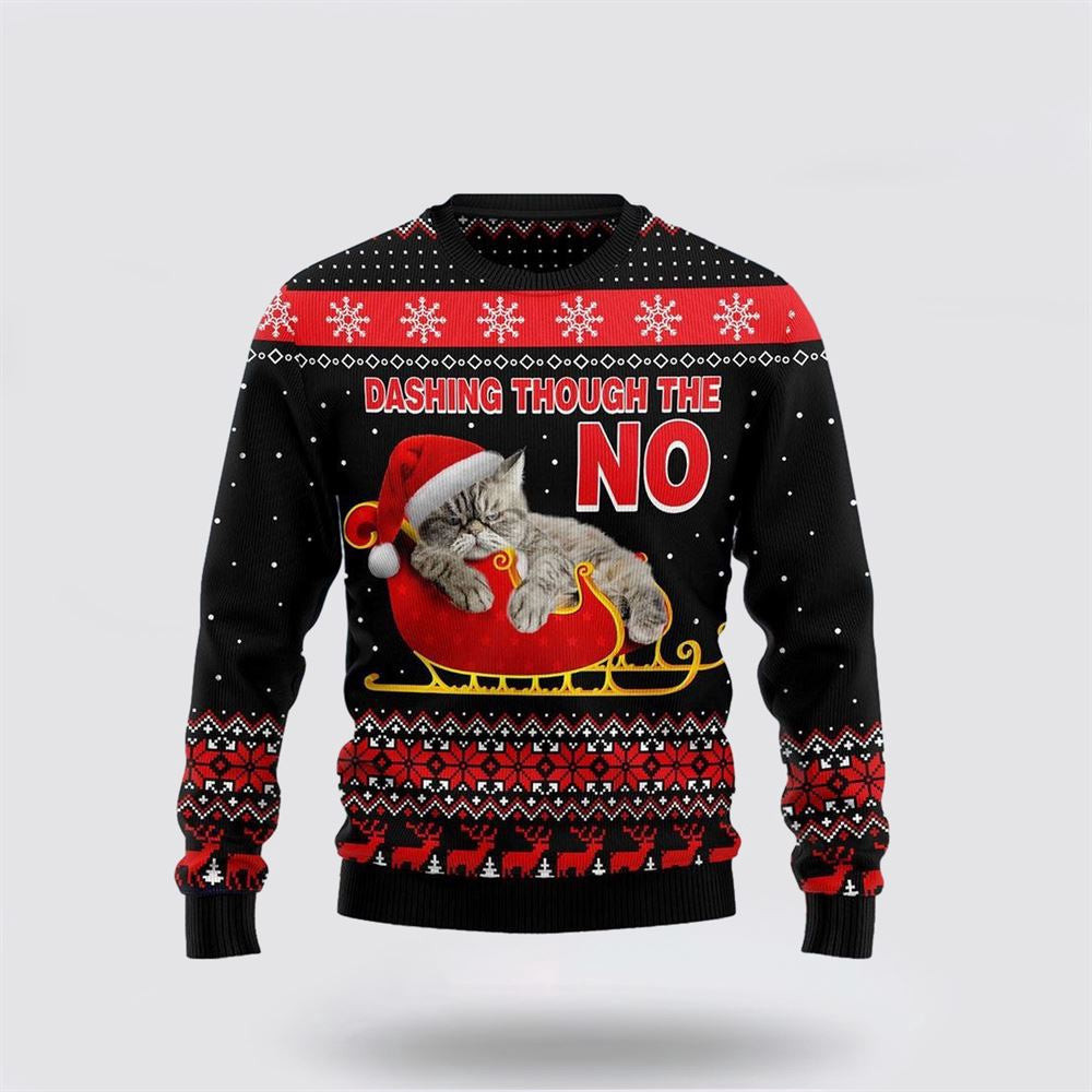 Cat Dashing Through The No Ugly Christmas Sweater Christmas Unisex Sweater Funny Christmas Sweater