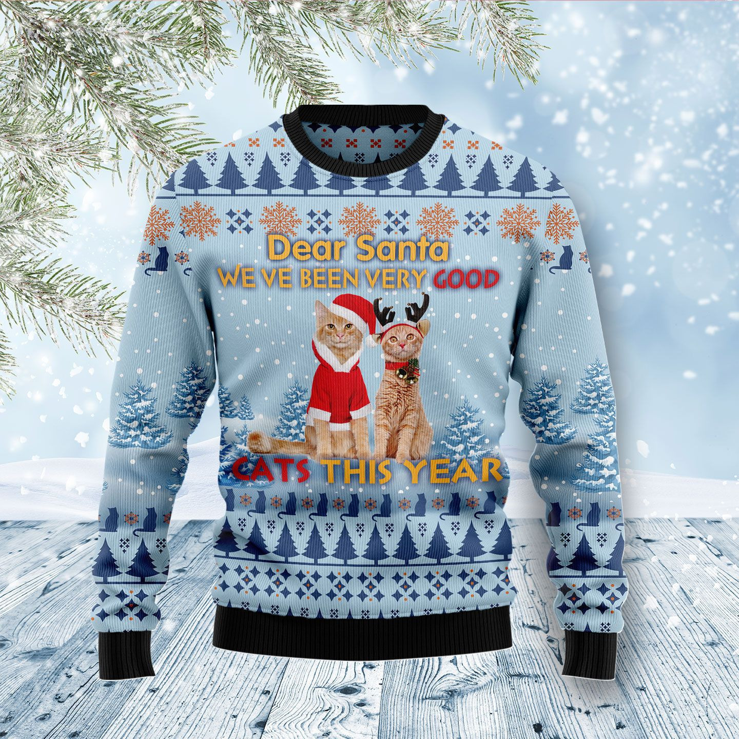 Cat Dear Santa Ugly Christmas Sweater Adult 3D Funny Matching for family