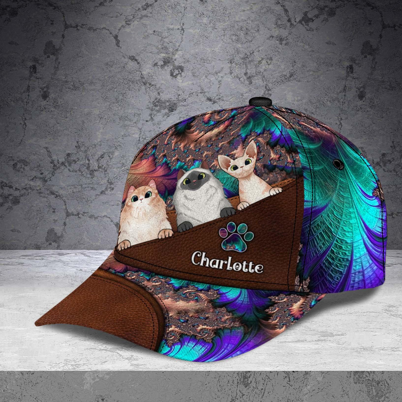 Cat Fractal Pattern Personalized Classic Cap, Personalized Gift for Cat Lovers, Cat Mom, Cat Dad Trucker Hats Custom Hats Gifts For Men & Women