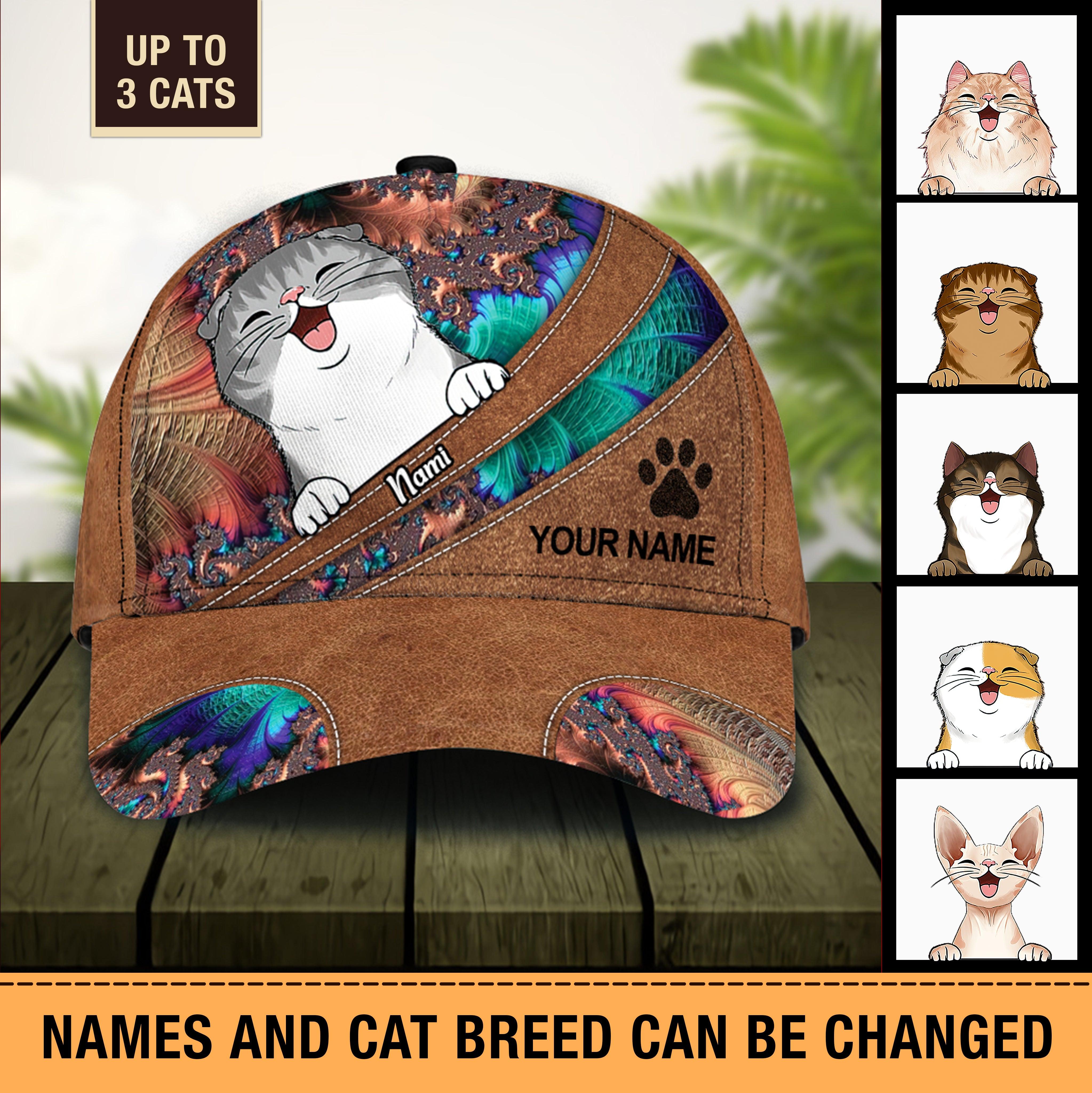 Cat Fractal Pattern Personalized Classic Cap, Personalized Gift for Cat Lovers, Cat Mom, Cat Dad Trucker Hats Custom Hats Gifts For Men & Women