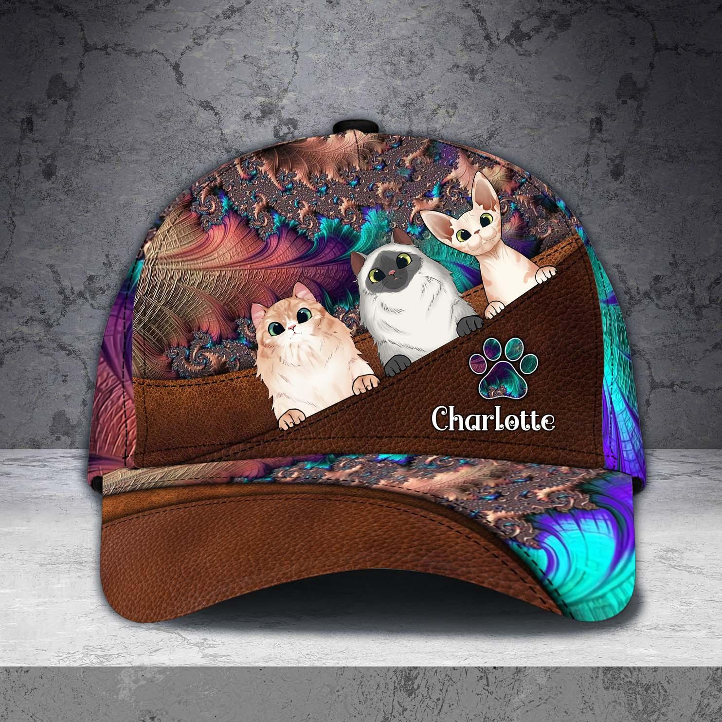 Cat Fractal Pattern Personalized Classic Cap, Personalized Gift for Cat Lovers, Cat Mom, Cat Dad Trucker Hats Custom Hats Gifts For Men & Women