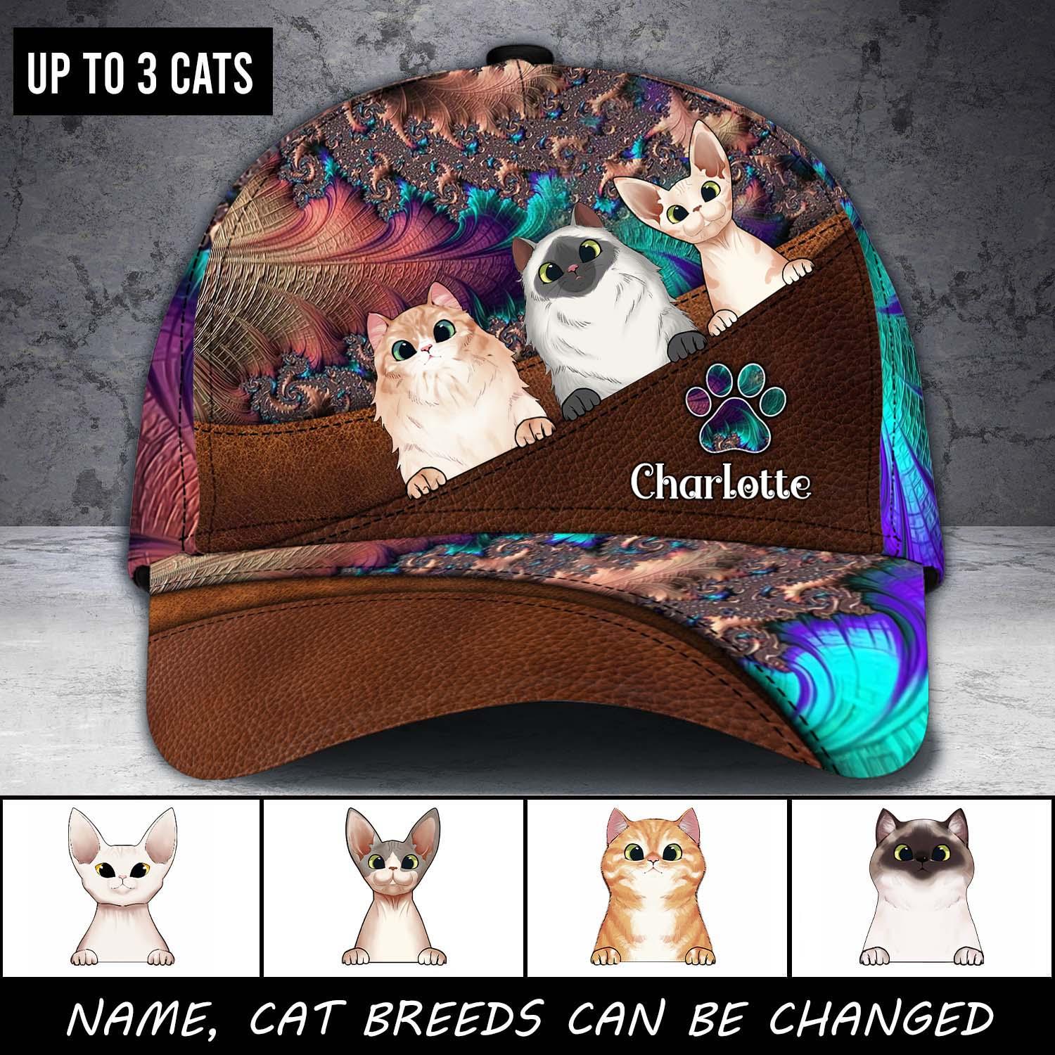 Cat Fractal Pattern Personalized Classic Cap, Personalized Gift for Cat Lovers, Cat Mom, Cat Dad Trucker Hats Custom Hats Gifts For Men & Women