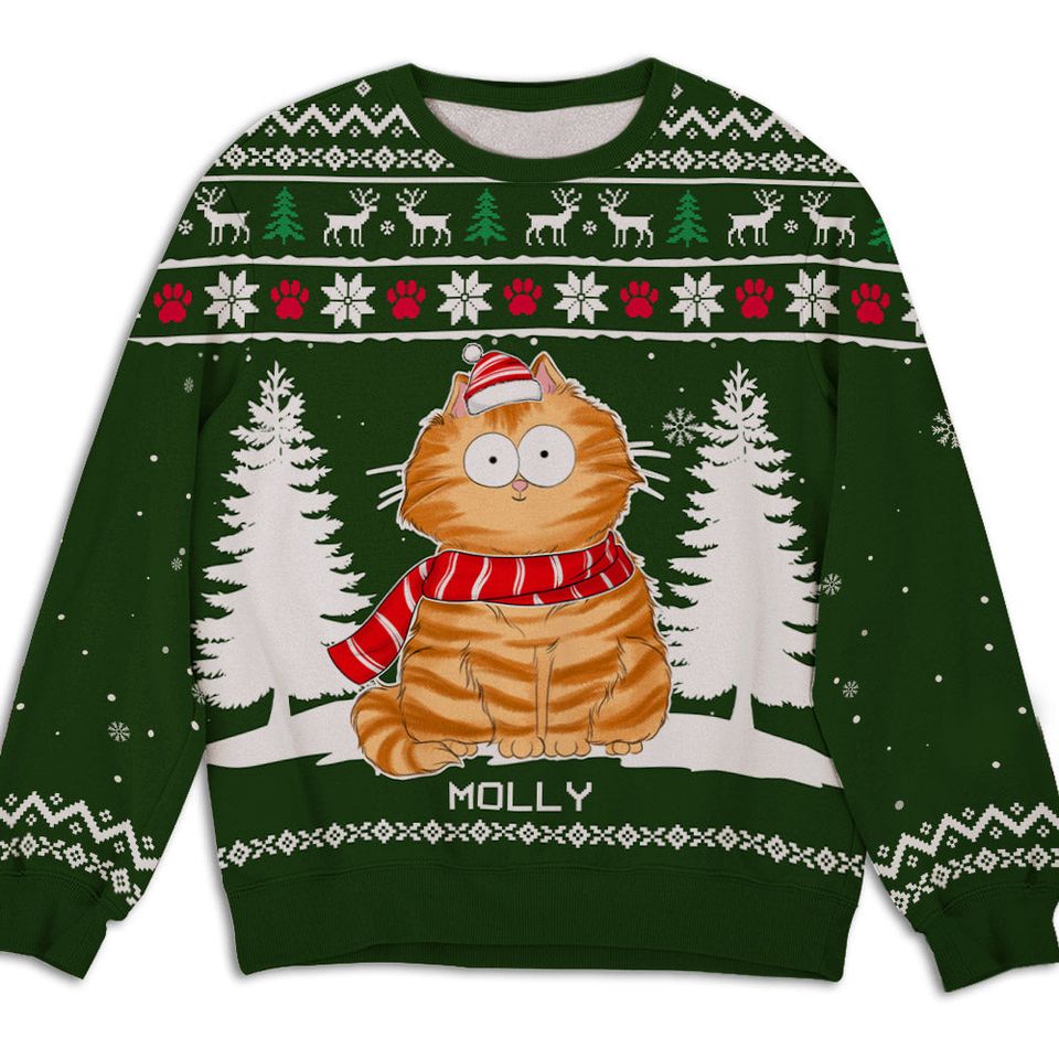 Cat Funny Winter Personalized Custom Cats Parent Ugly Christmas Sweatshirt