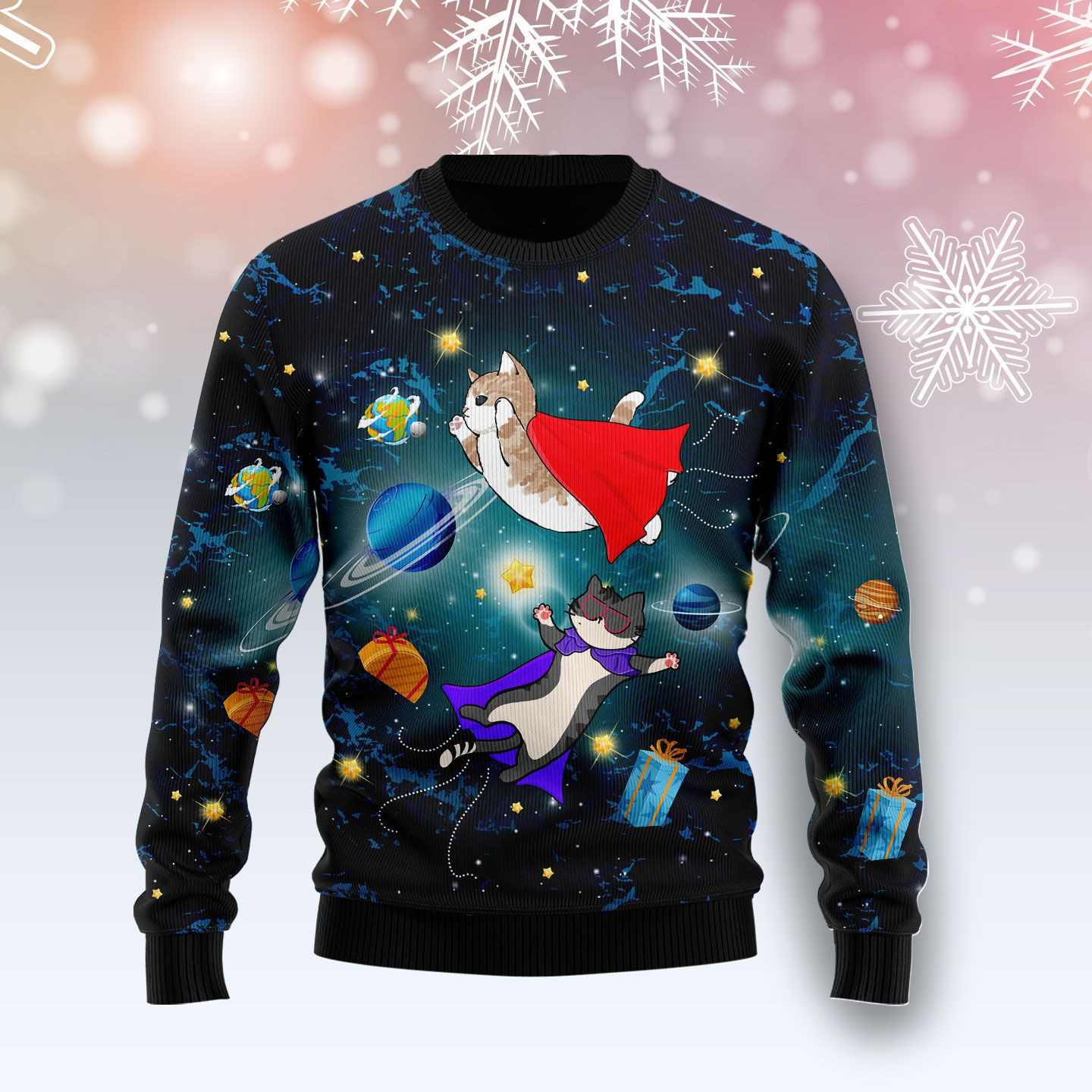Cat Galaxy Ugly Christmas Sweater Adult 3D Funny Matching for family