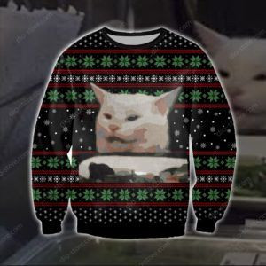 Cat Getting Yelled At Knitting Ugly Christmas Sweater Adult 3D Funny Matching for family