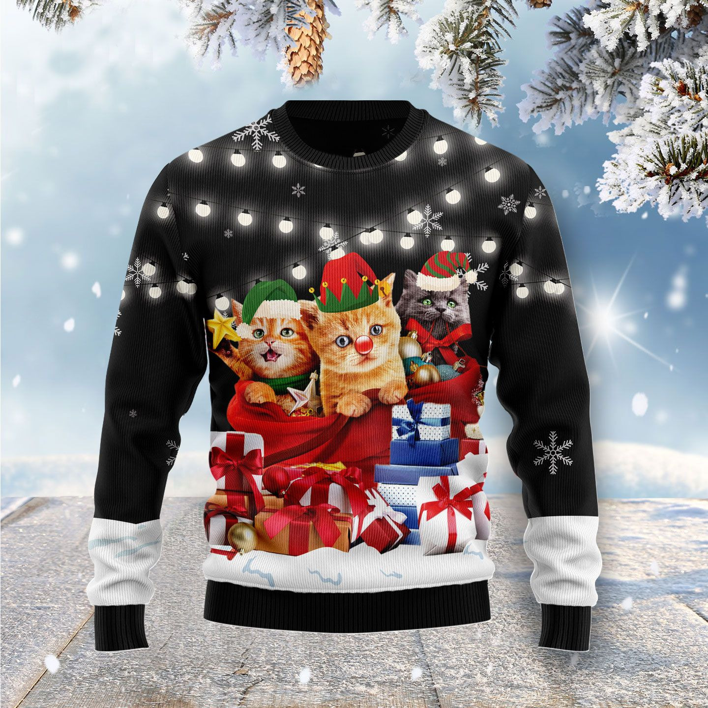 Cat Gifts Noel Ugly Christmas Sweater Adult 3D Funny Matching for family