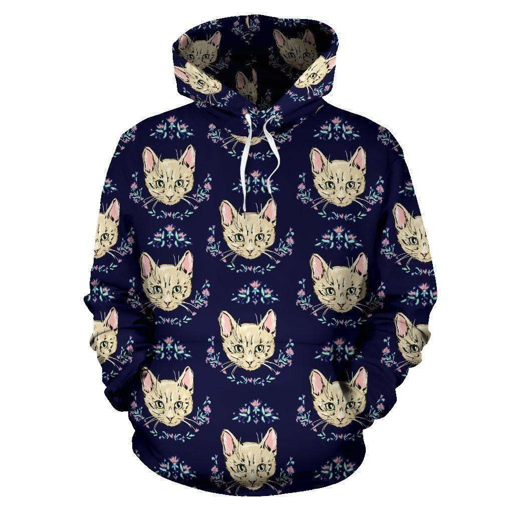 Cat Head with flower Print Pattern 3D All Over Print Hoodie, Zip Hoodie