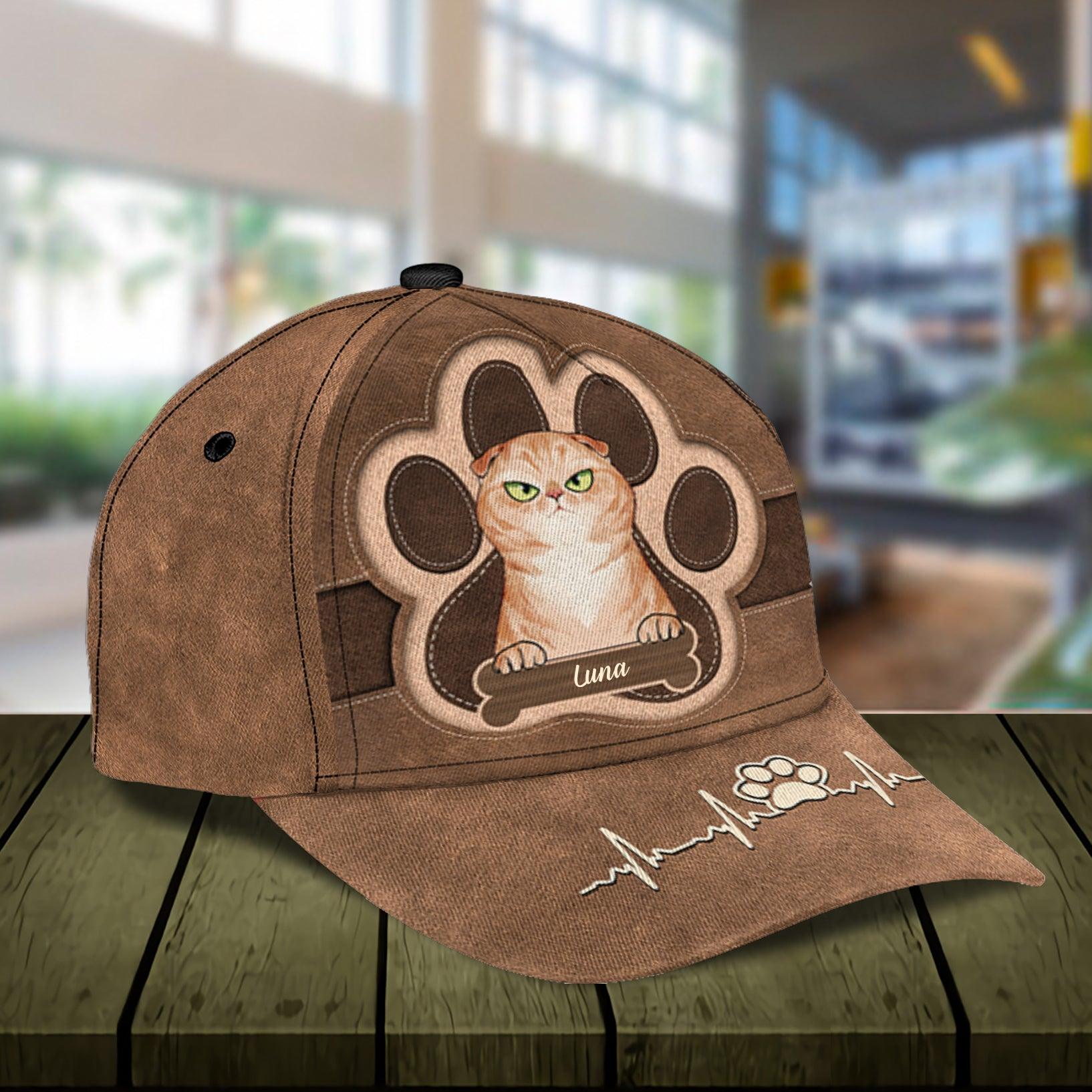 Cat Heartbeat Personalized Classic Cap, Personalized Gift for Cat Lovers, Cat Mom, Cat Dad Trucker Hats Custom Hats Gifts For Men & Women