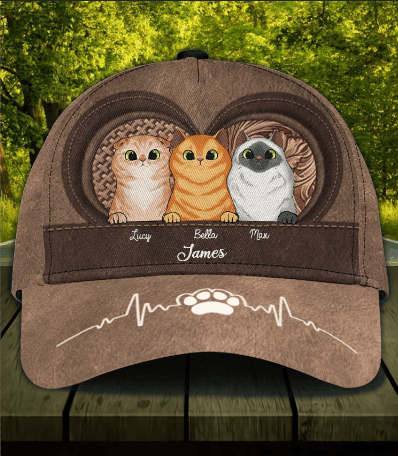 Cat Heartbeat Personalized Classic Cap, Personalized Gift for Cat Lovers, Cat Mom, Cat Dad Trucker Hats Custom Hats Gifts For Men & Women