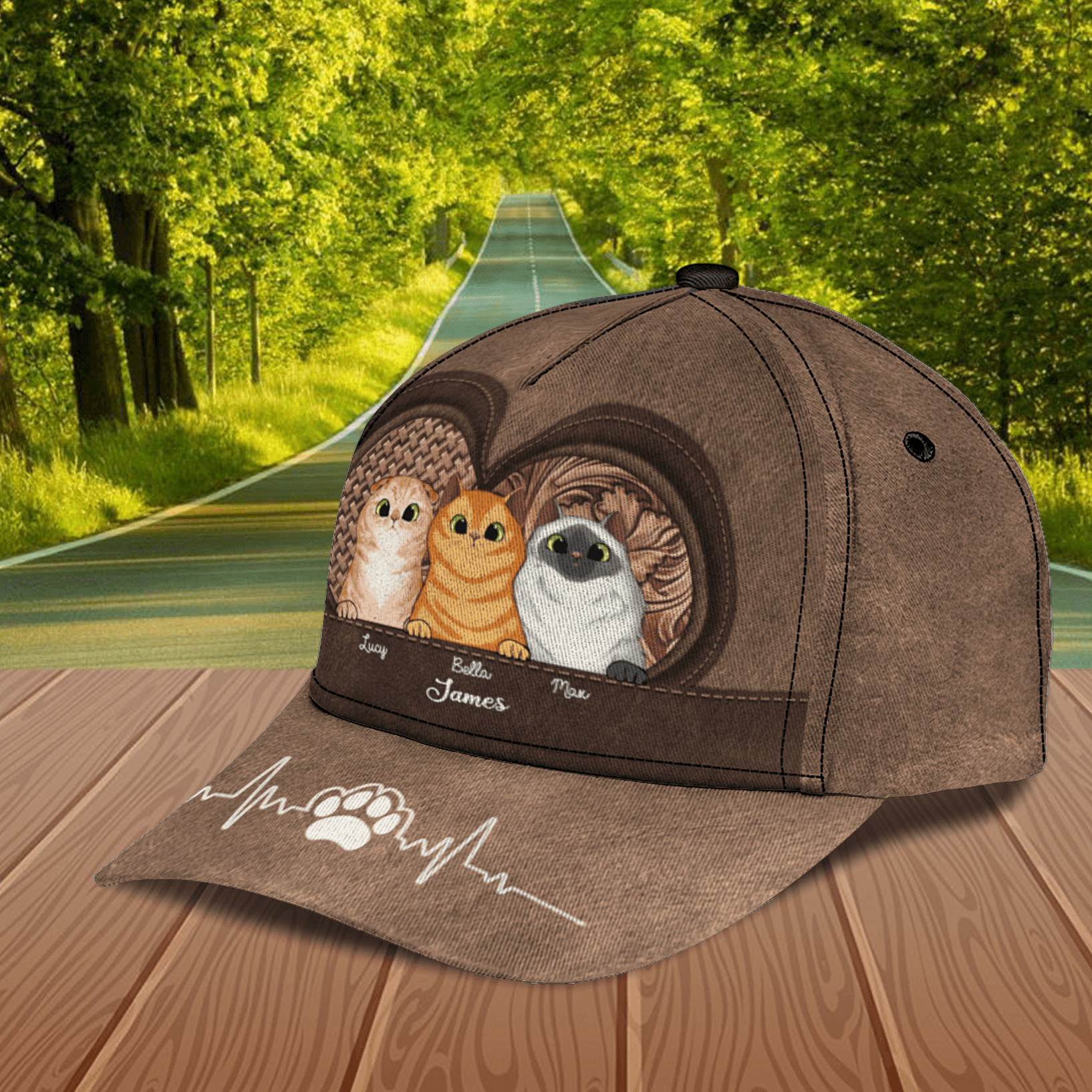 Cat Heartbeat Personalized Classic Cap, Personalized Gift for Cat Lovers, Cat Mom, Cat Dad Trucker Hats Custom Hats Gifts For Men & Women