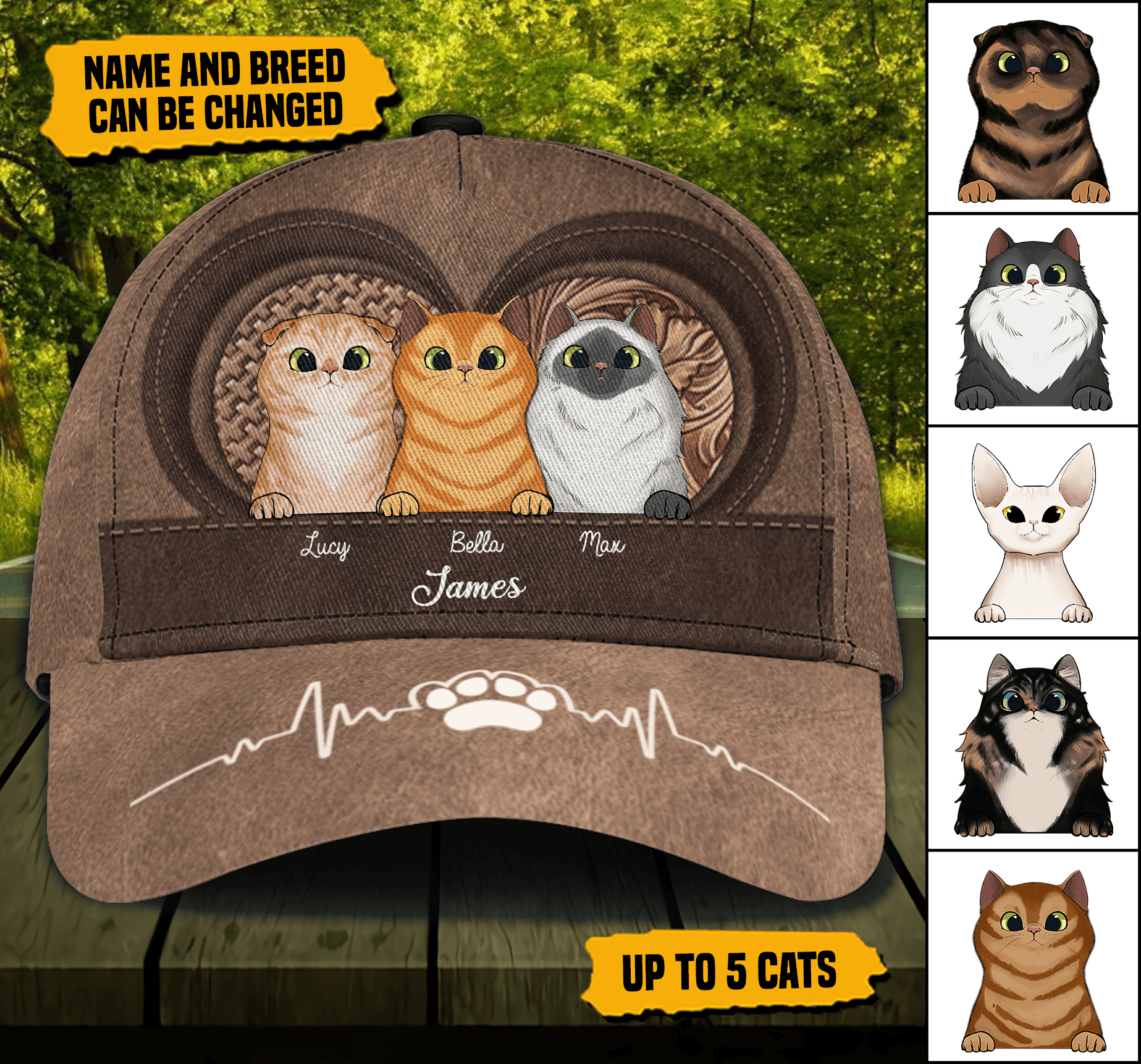 Cat Heartbeat Personalized Classic Cap, Personalized Gift for Cat Lovers, Cat Mom, Cat Dad Trucker Hats Custom Hats Gifts For Men & Women