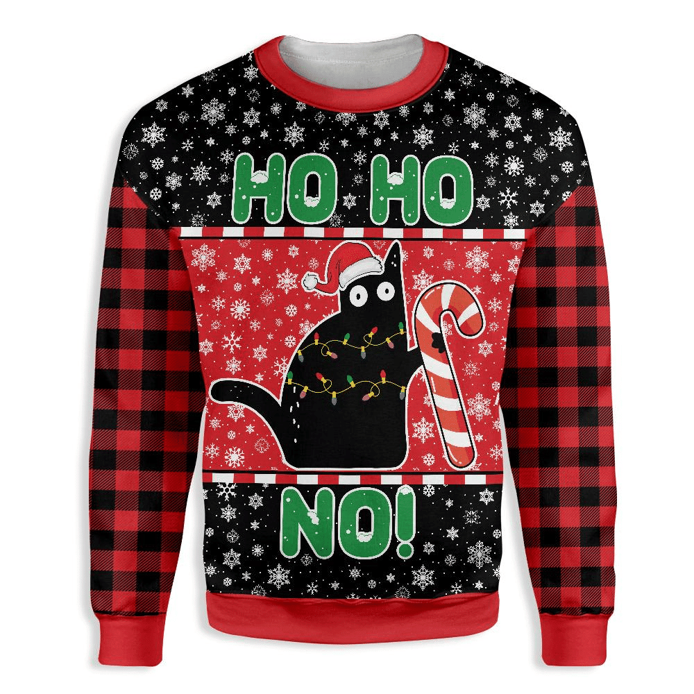 Cat Ho Ho No Christmas Ugly Christmas Sweater Adult 3D Funny Matching for family