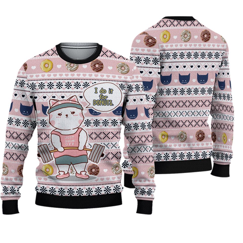 Cat I Do It For Donuts Ã¢â‚¬â€œ Ugly Christmas Sweater