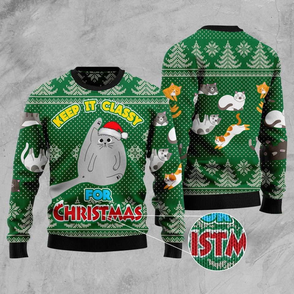 Cat Keep It Classy For Christmas Ugly Christmas Sweater, Cat Lover Sweater