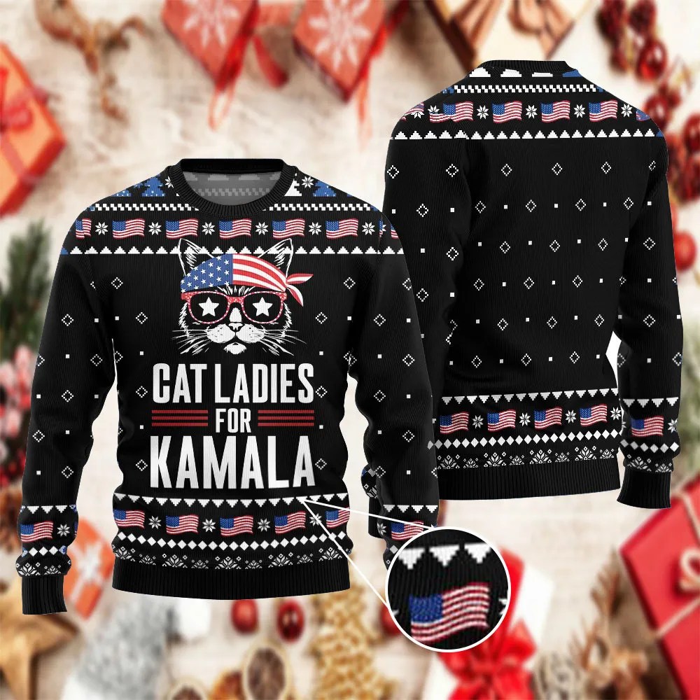 Cat Ladies For Kamala 2024 Christmas Ugly Sweater Kamala Harris Campaign Political Sweater