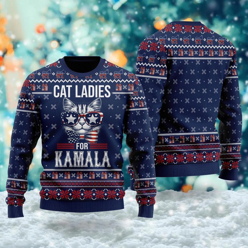 Cat Ladies For Kamala Ugly Christmas Sweater