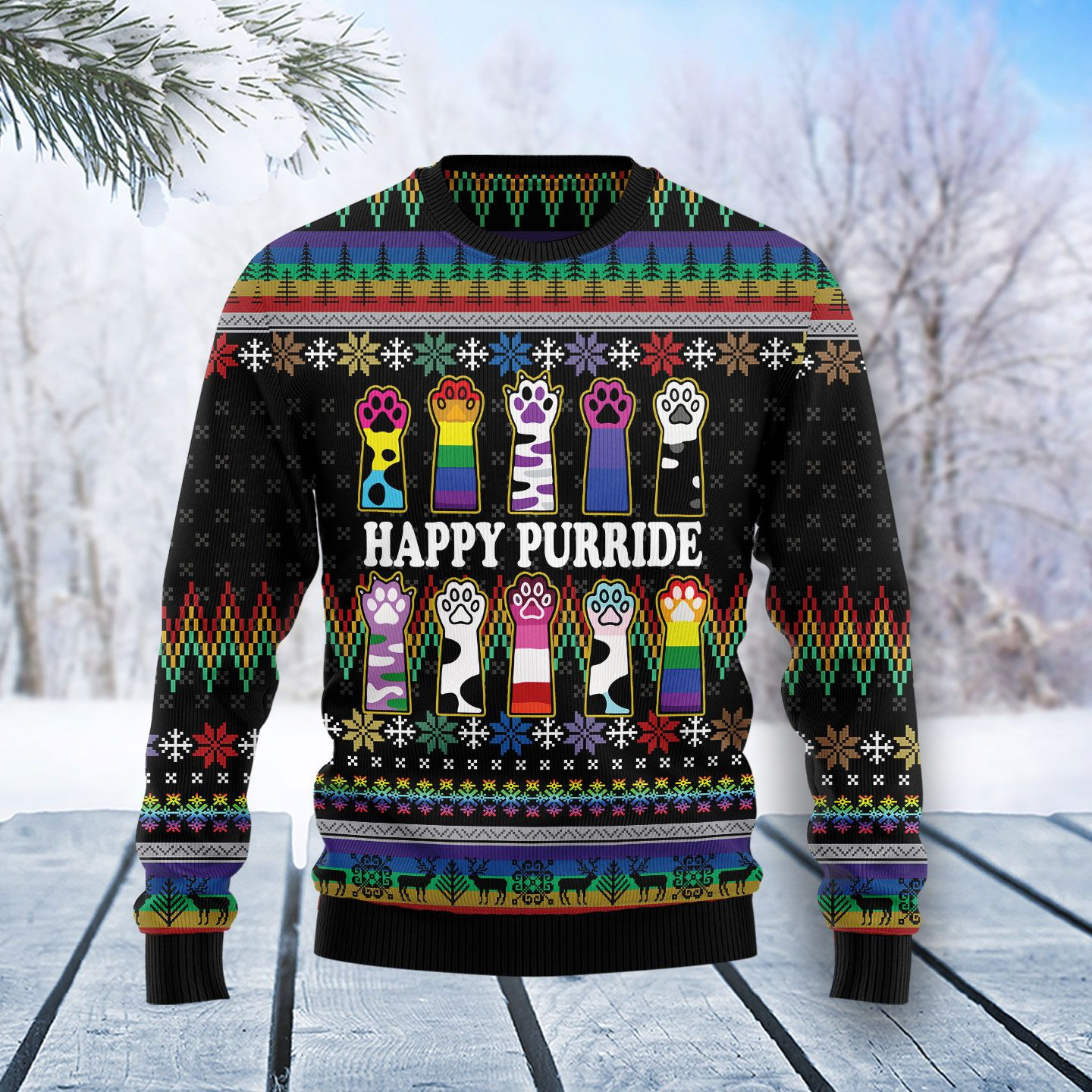 Cat LGBT Color Ugly Christmas Sweater Adult 3D Funny Matching for family