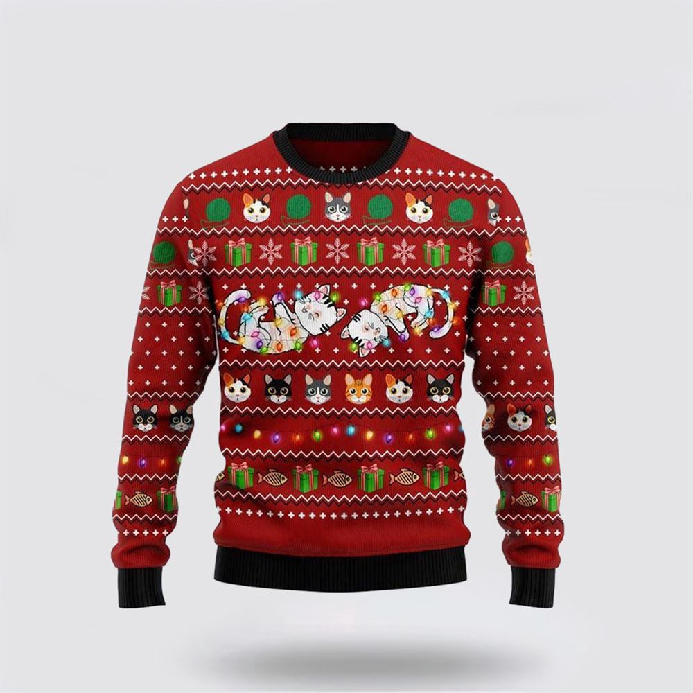 Cat Light Ugly Christmas Sweater Christmas Unisex Sweater Funny Christmas Sweater