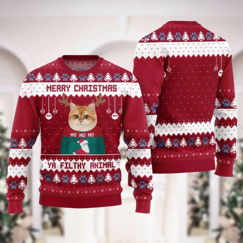 Cat Meme Ugly Christmas Sweater, Hohoho Christmas Sweatshirt