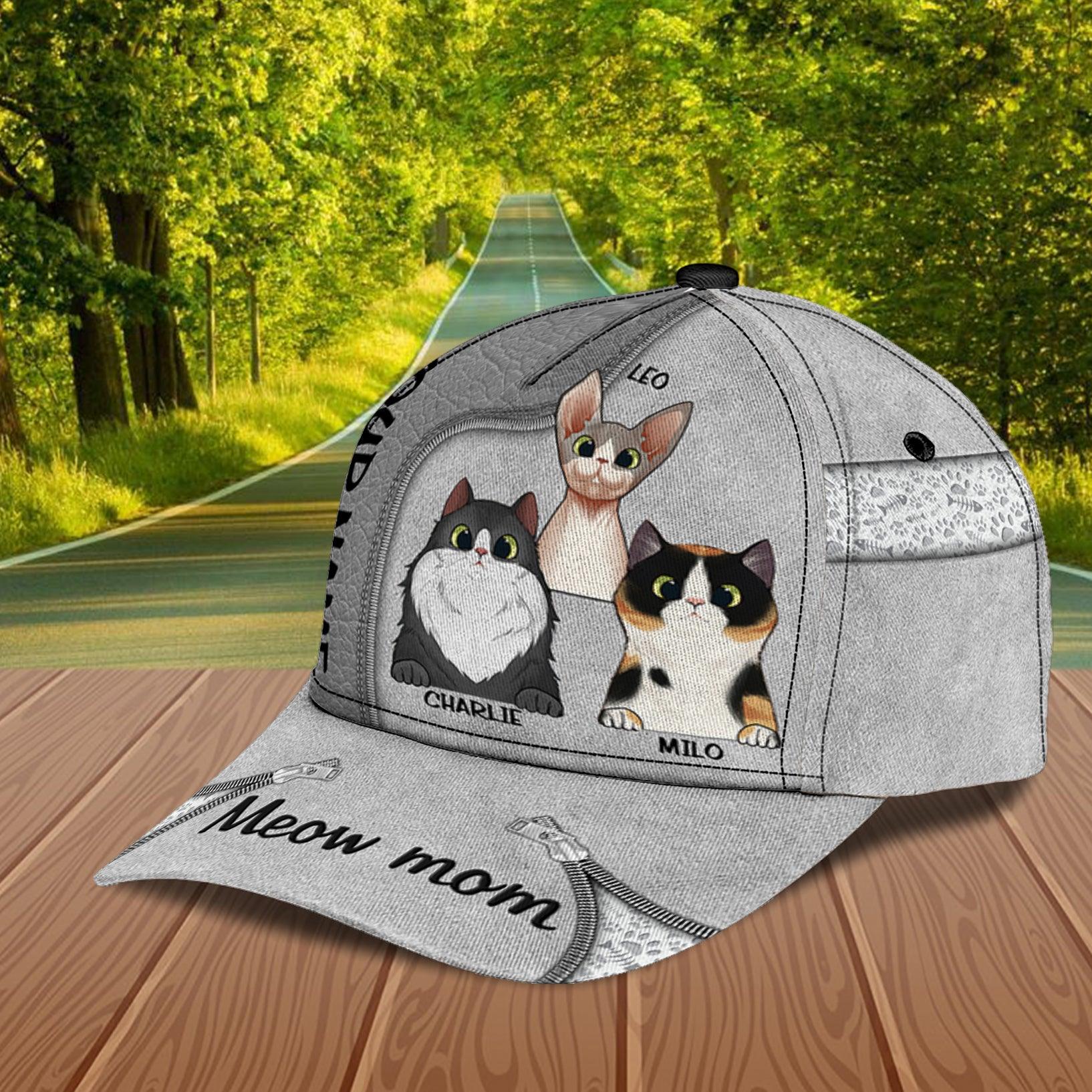 Cat Meow Mom Personalized Cap, Personalized Gift for Cat Lovers, Cat Mom, Cat Dad Trucker Hats Custom Hats Gifts For Men & Women