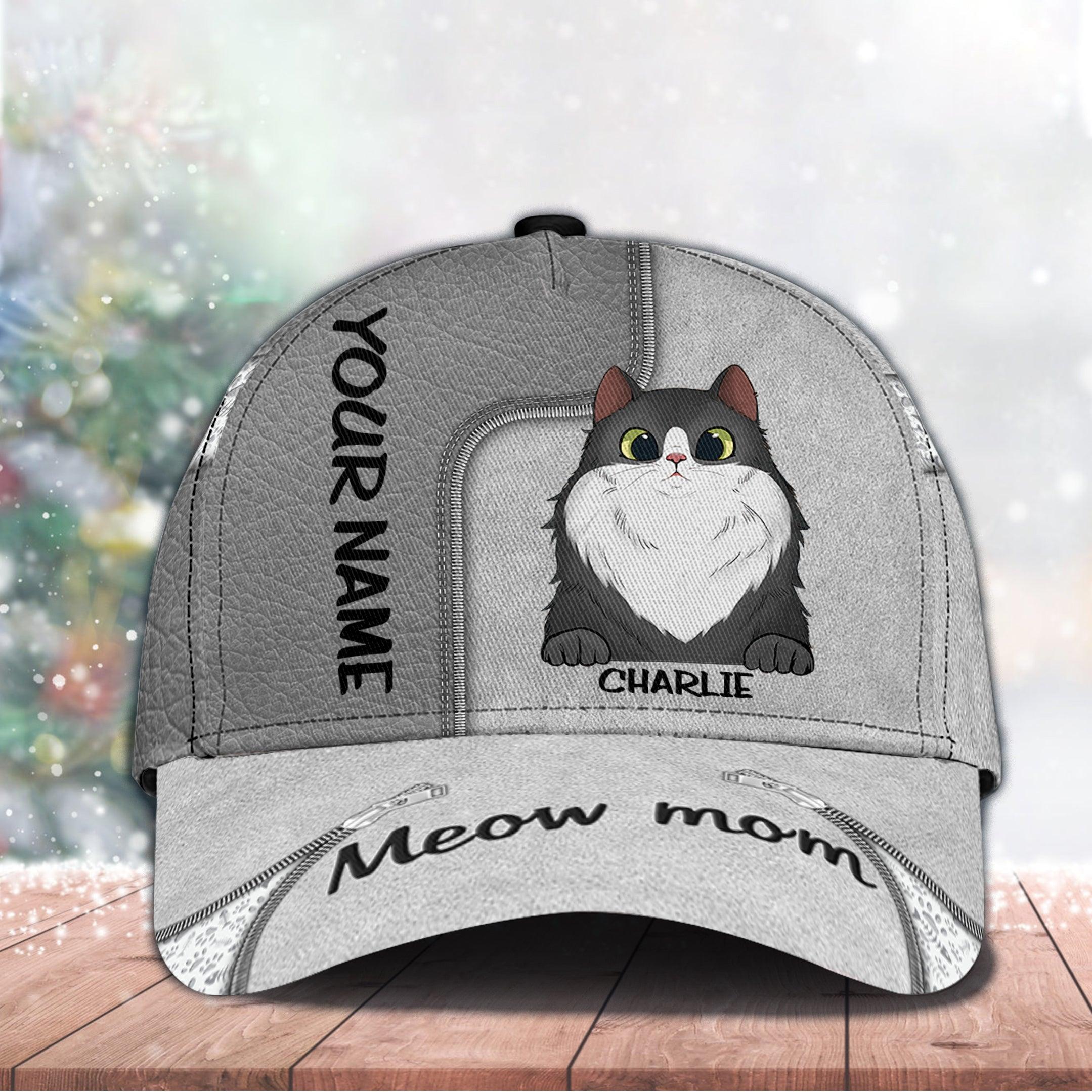 Cat Meow Mom Personalized Cap, Personalized Gift for Cat Lovers, Cat Mom, Cat Dad Trucker Hats Custom Hats Gifts For Men & Women