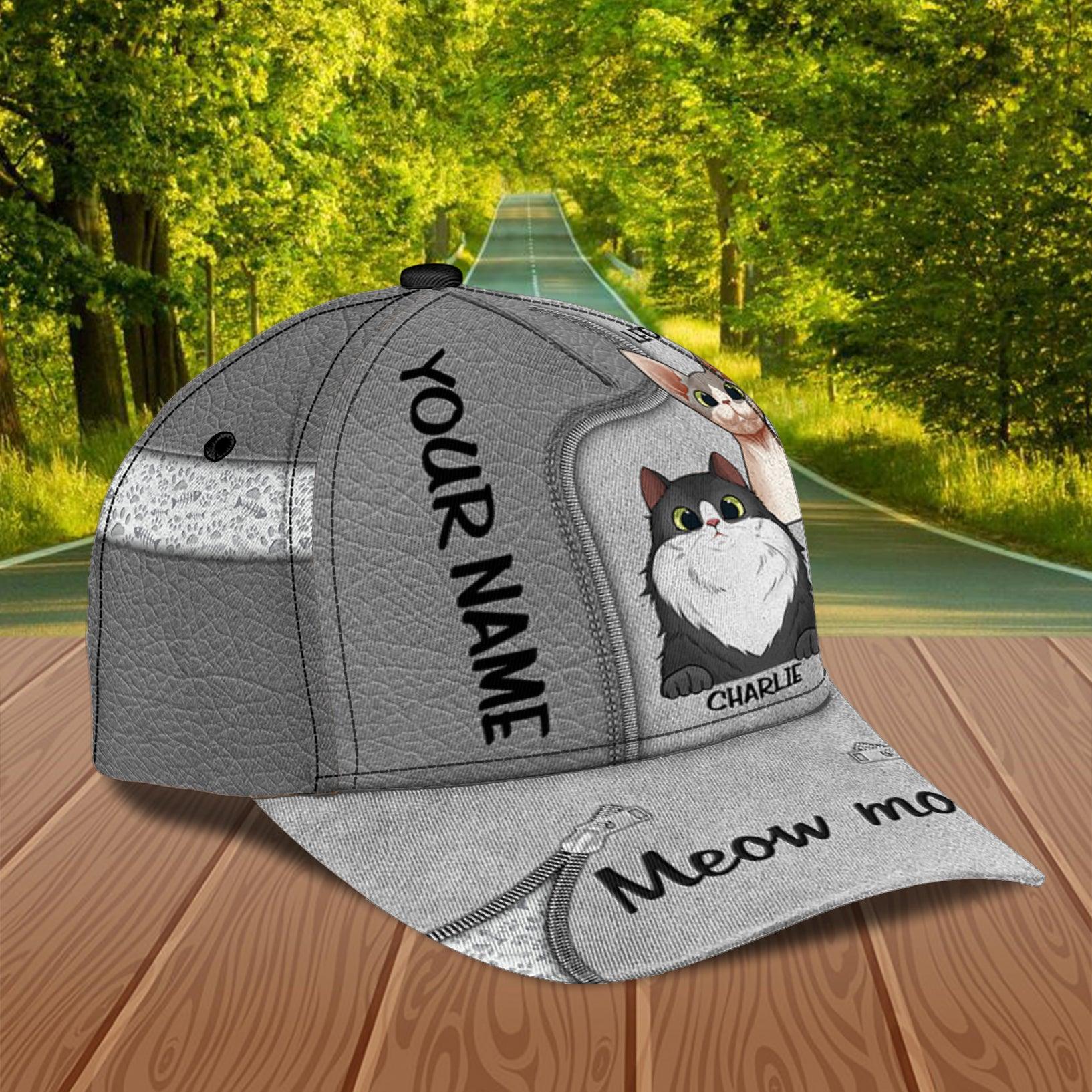 Cat Meow Mom Personalized Cap, Personalized Gift for Cat Lovers, Cat Mom, Cat Dad Trucker Hats Custom Hats Gifts For Men & Women