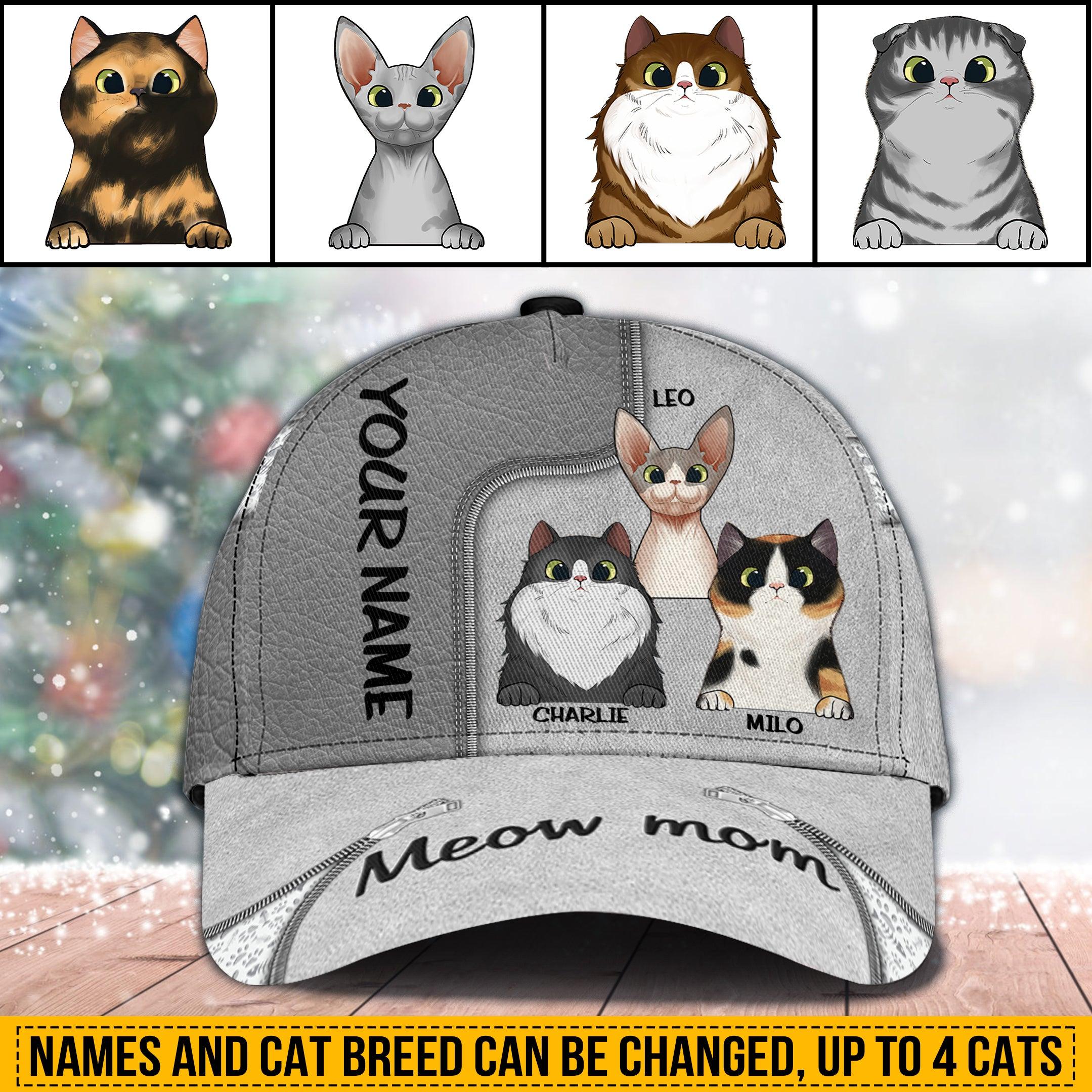 Cat Meow Mom Personalized Cap, Personalized Gift for Cat Lovers, Cat Mom, Cat Dad Trucker Hats Custom Hats Gifts For Men & Women