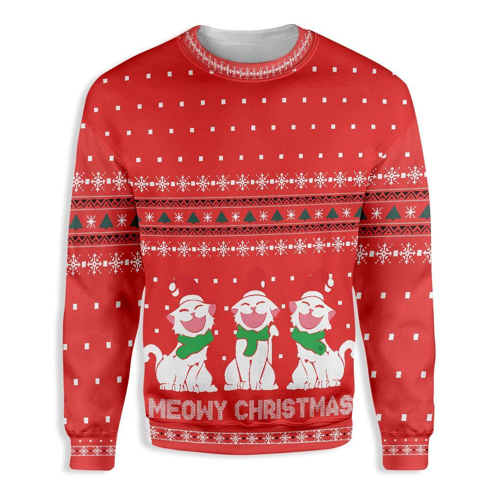 Cat Meowy Christmas Ugly Christmas Sweater Adult 3D Funny Matching for family