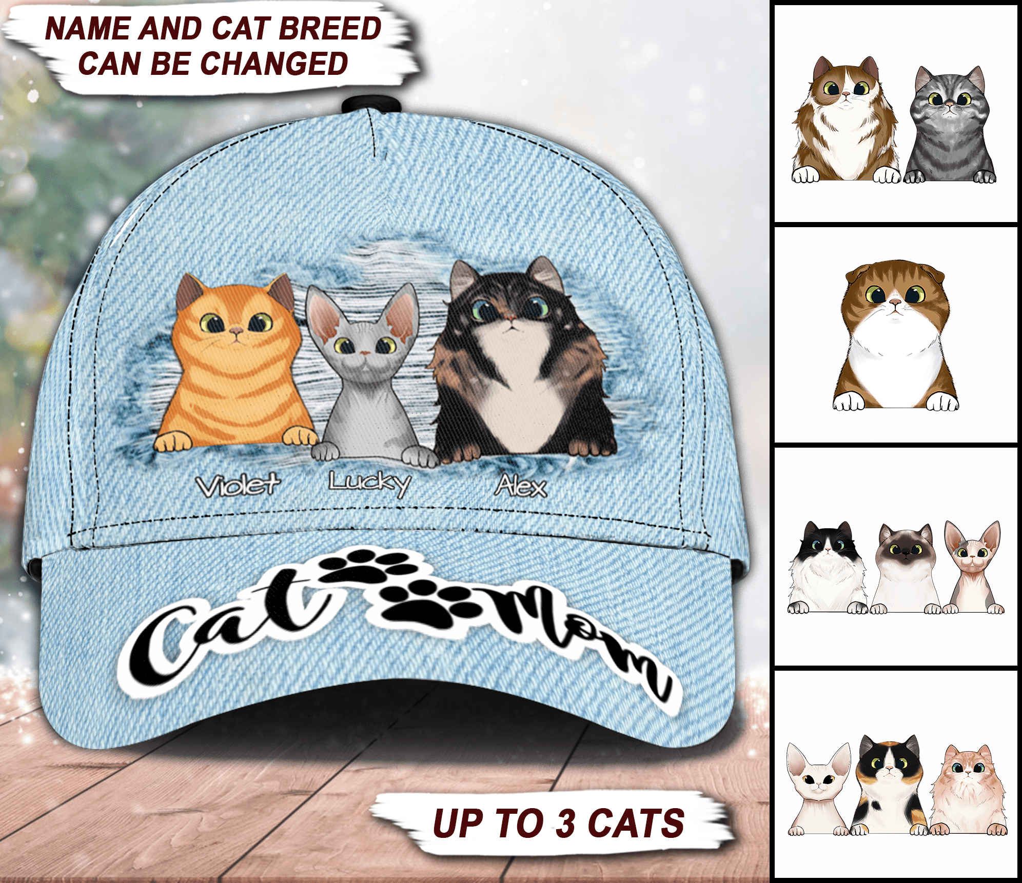 Cat Mom Personalized Classic Cap, Personalized Gift for Cat Lovers, Cat Mom, Cat Dad Trucker Hats Custom Hats Gifts For Men & Women