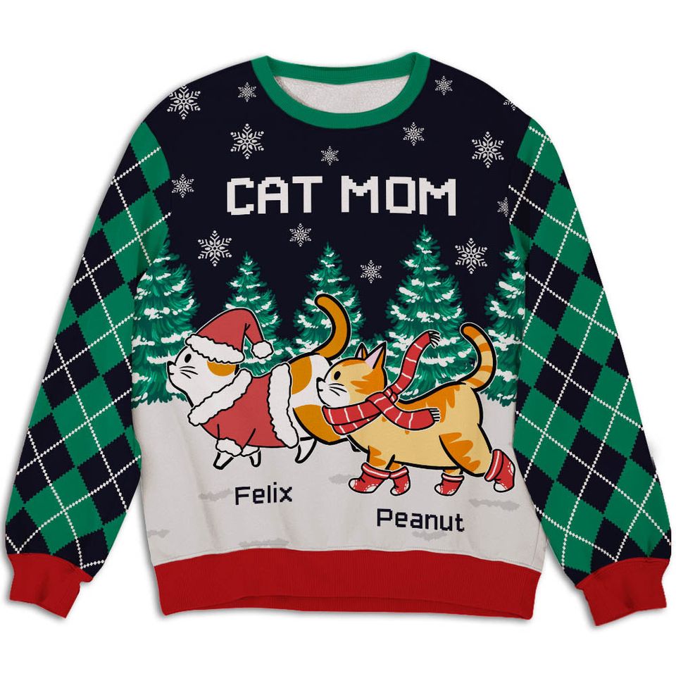 Cat Mom/Dad Walking - Personalized All-Over-Print Sweatshirt - Christmas Gift For Pet Owners, Pet Lovers, Cat Lovers