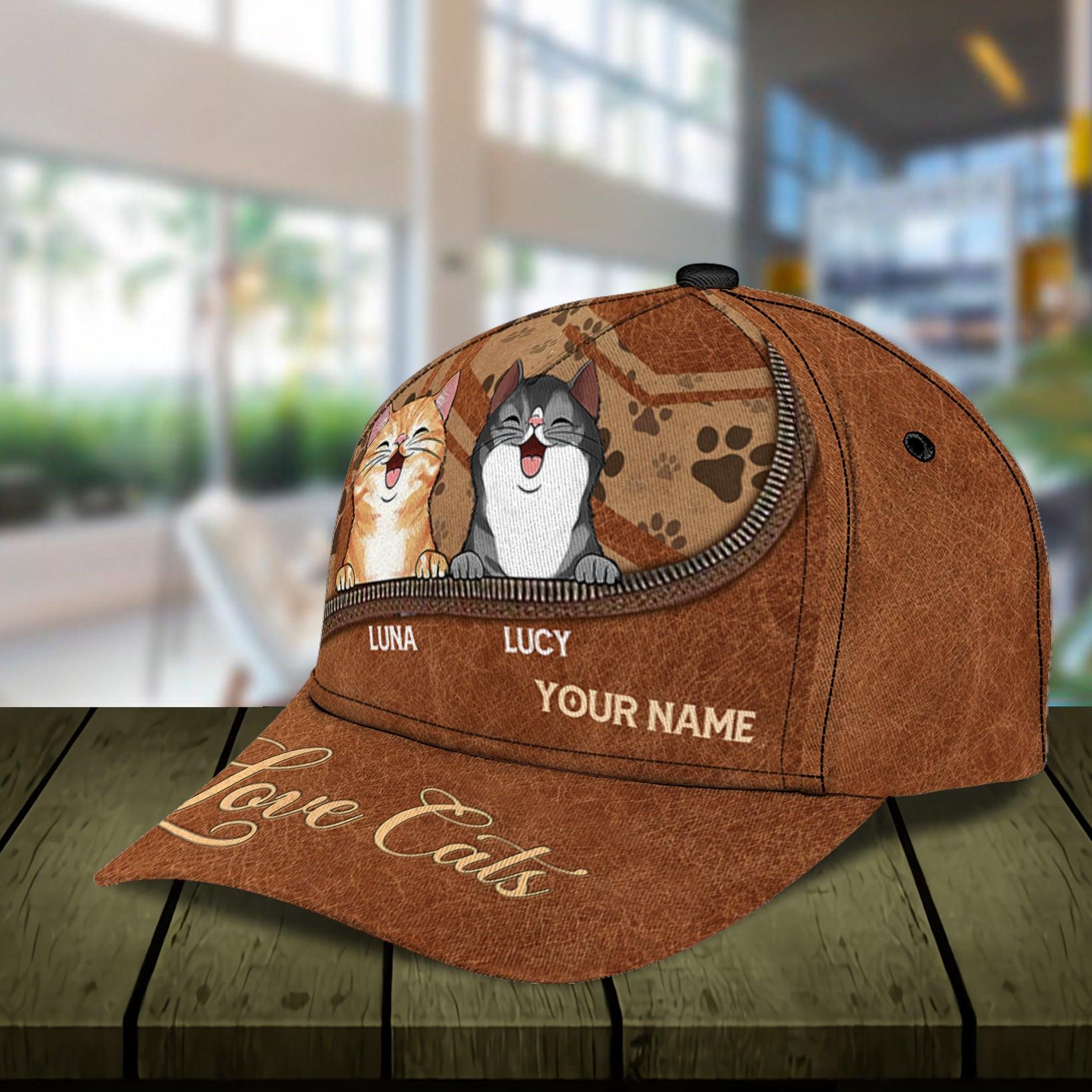 Cat Personalized Classic Cap, Personalized Gift for Cat Lovers, Cat Mom, Cat Dad Trucker Hats Custom Hats Gifts For Men & Women