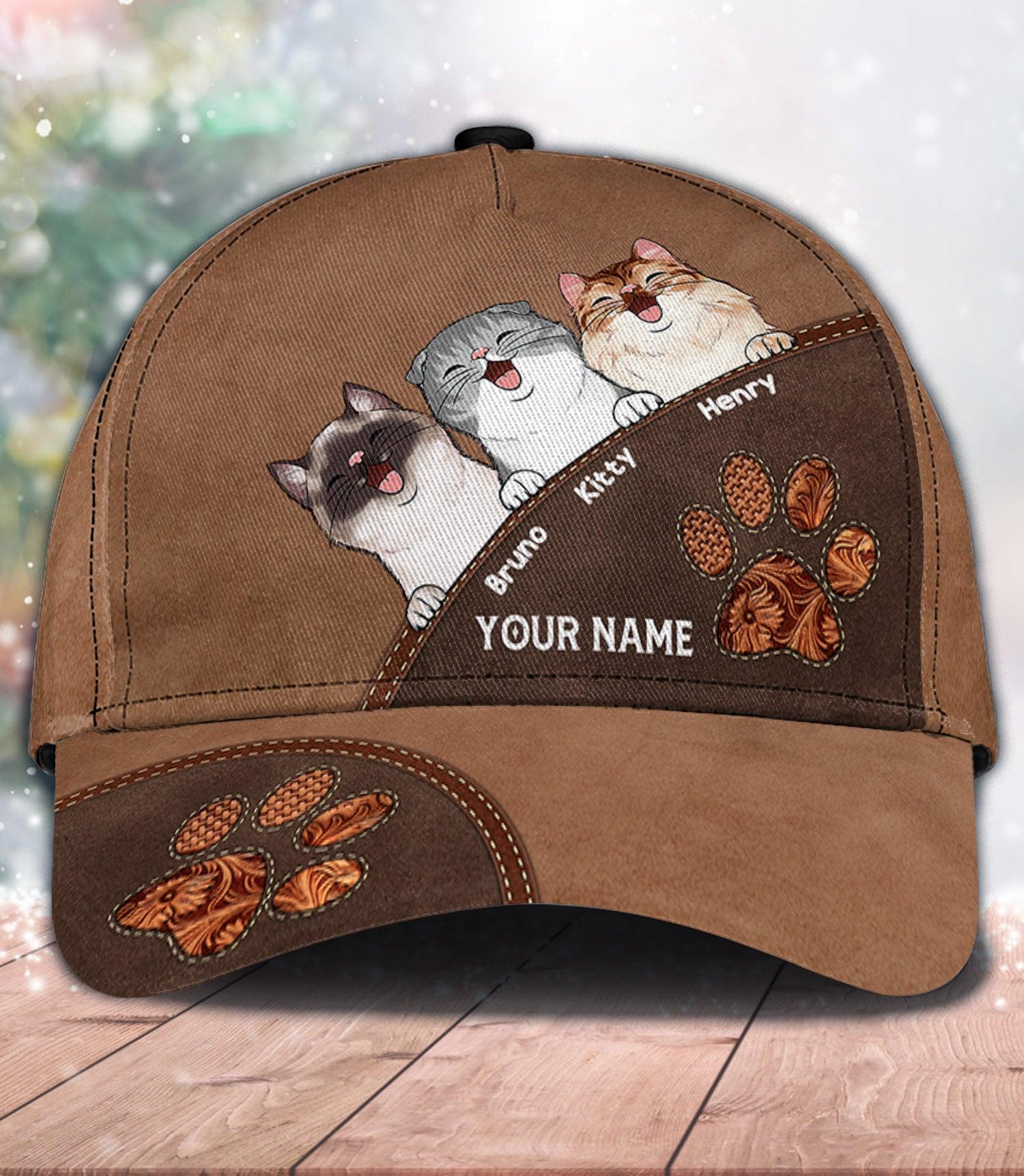 Cat Personalized Classic Cap, Personalized Gift for Cat Lovers, Cat Mom, Cat Dad Trucker Hats Custom Hats Gifts For Men & Women