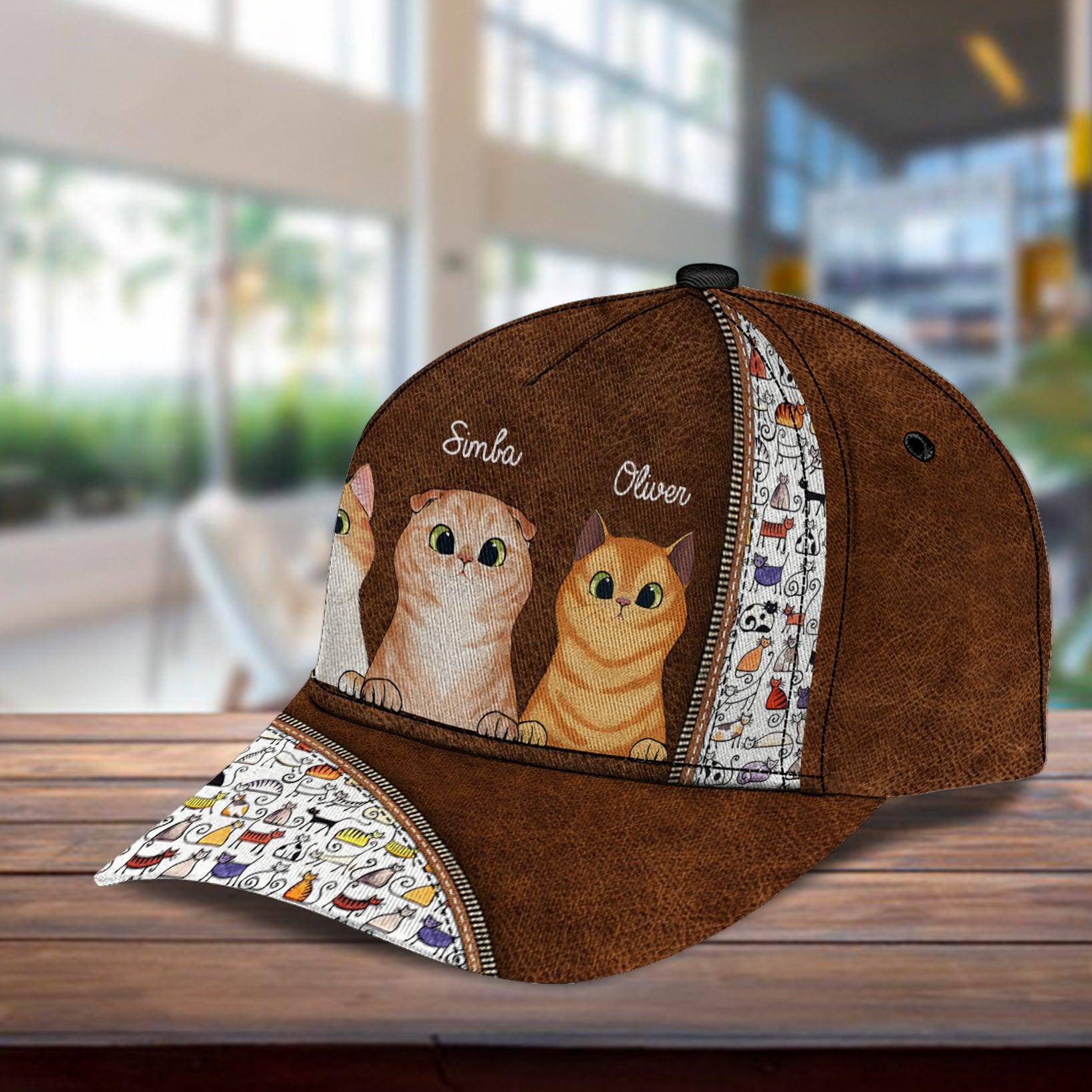 Cat Personalized Classic Cap, Personalized Gift for Cat Lovers, Cat Mom, Cat Dad Trucker Hats Custom Hats Gifts For Men & Women