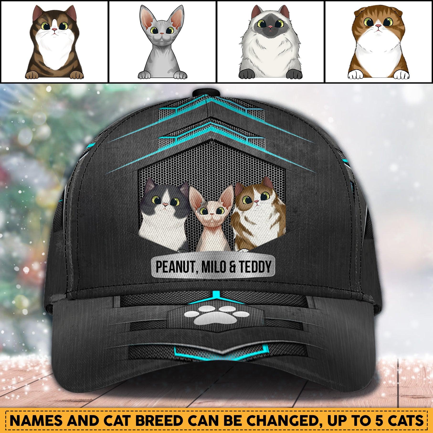 Cat Personalized Classic Cap, Personalized Gift for Cat Lovers, Cat Mom, Cat Dad Trucker Hats Custom Hats Gifts For Men & Women