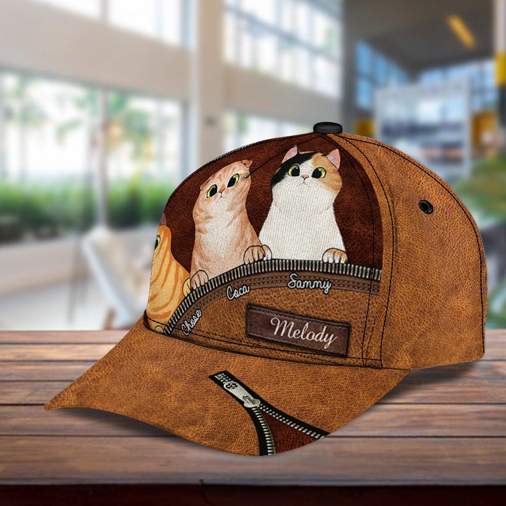 Cat Personalized Classic Cap, Personalized Gift for Cat Lovers, Cat Mom, Cat Dad Trucker Hats Custom Hats Gifts For Men & Women