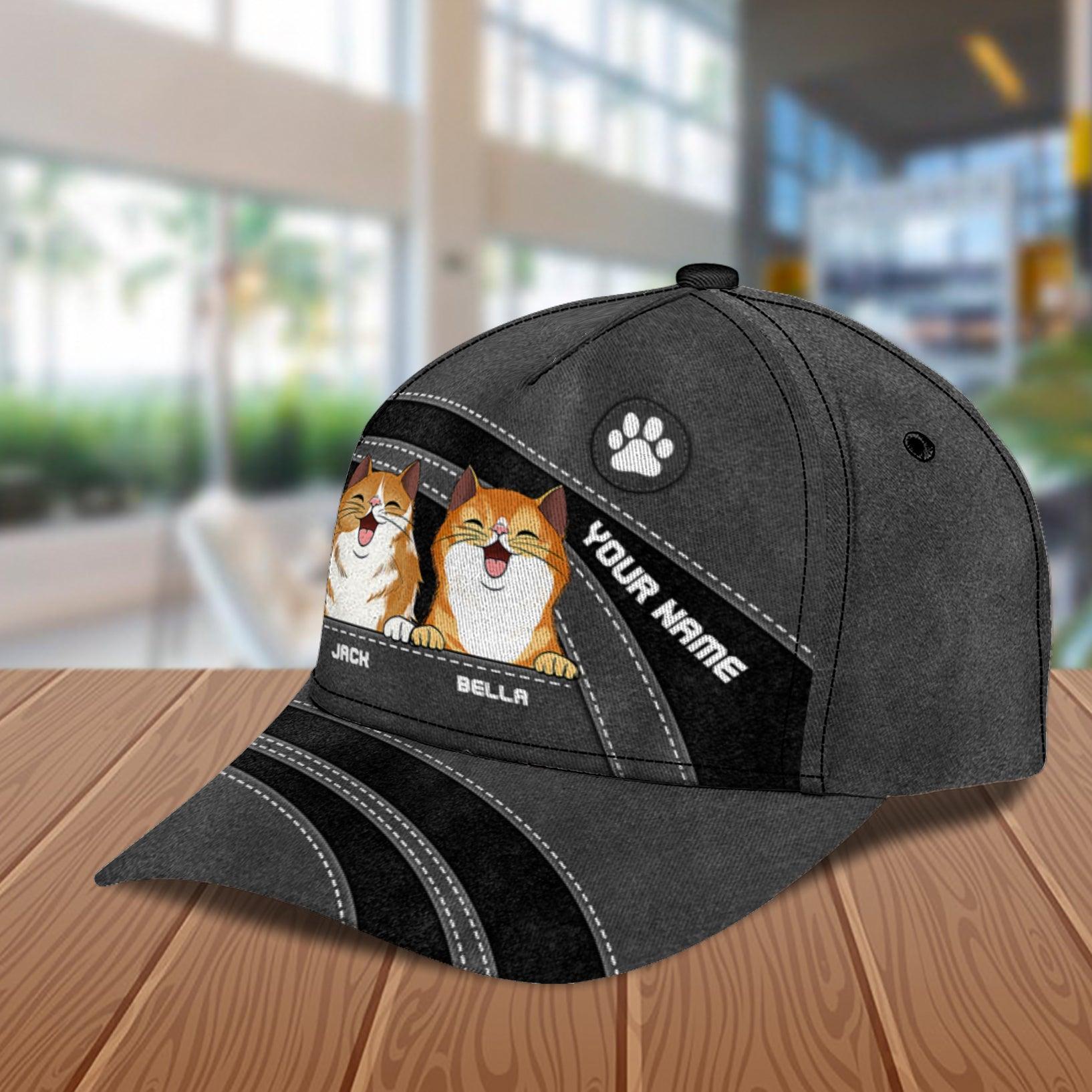 Cat Personalized Classic Cap, Personalized Gift for Cat Lovers, Cat Mom, Cat Dad Trucker Hats Custom Hats Gifts For Men & Women