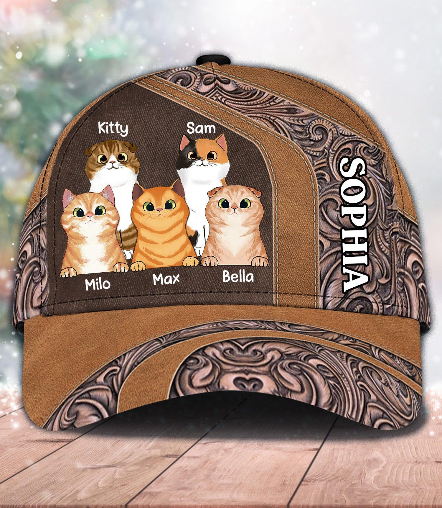 Cat Personalized Classic Cap, Personalized Gift for Cat Lovers, Cat Mom, Cat Dad Trucker Hats Custom Hats Gifts For Men & Women