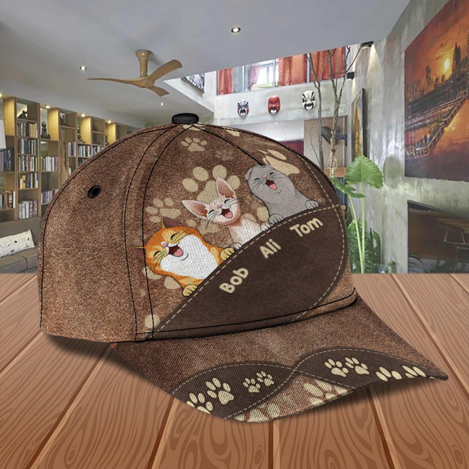 Cat Personalized Classic Cap, Personalized Gift for Cat Lovers, Cat Mom, Cat Dad Trucker Hats Custom Hats Gifts For Men & Women