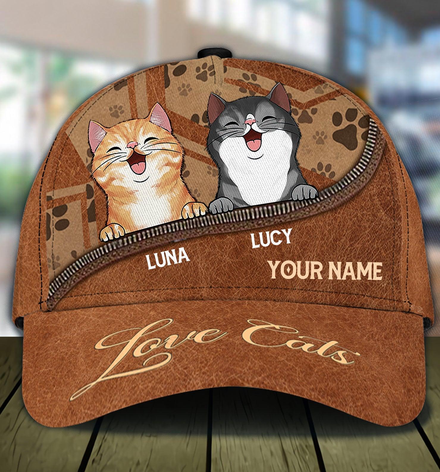 Cat Personalized Classic Cap, Personalized Gift for Cat Lovers, Cat Mom, Cat Dad Trucker Hats Custom Hats Gifts For Men & Women